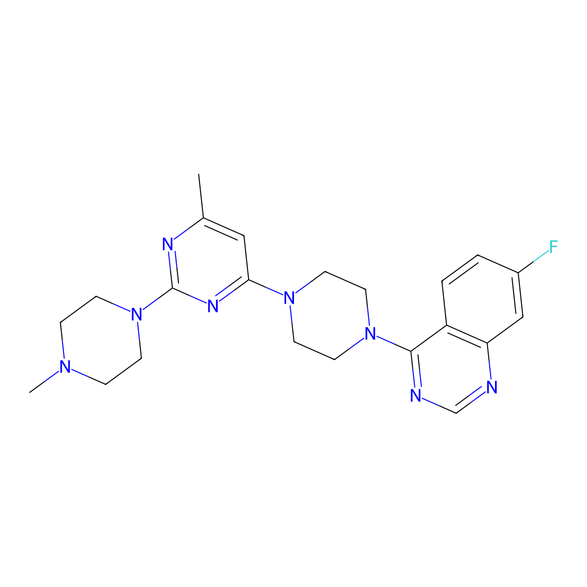7-Fluoro-4-{4-[6-methyl-2-(4-methylpiperazin-1-yl)pyrimidin-4-yl]piperazin-1-yl}quinazoline molecular structure, CAS 2877720-69-7