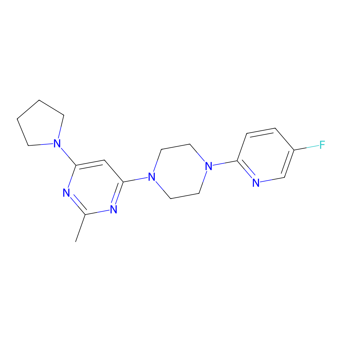 4-[4-(5-Fluoropyridin-2-yl)piperazin-1-yl]-2-methyl-6-(pyrrolidin-1-yl)pyrimidine molecular structure, CAS 2877720-72-2