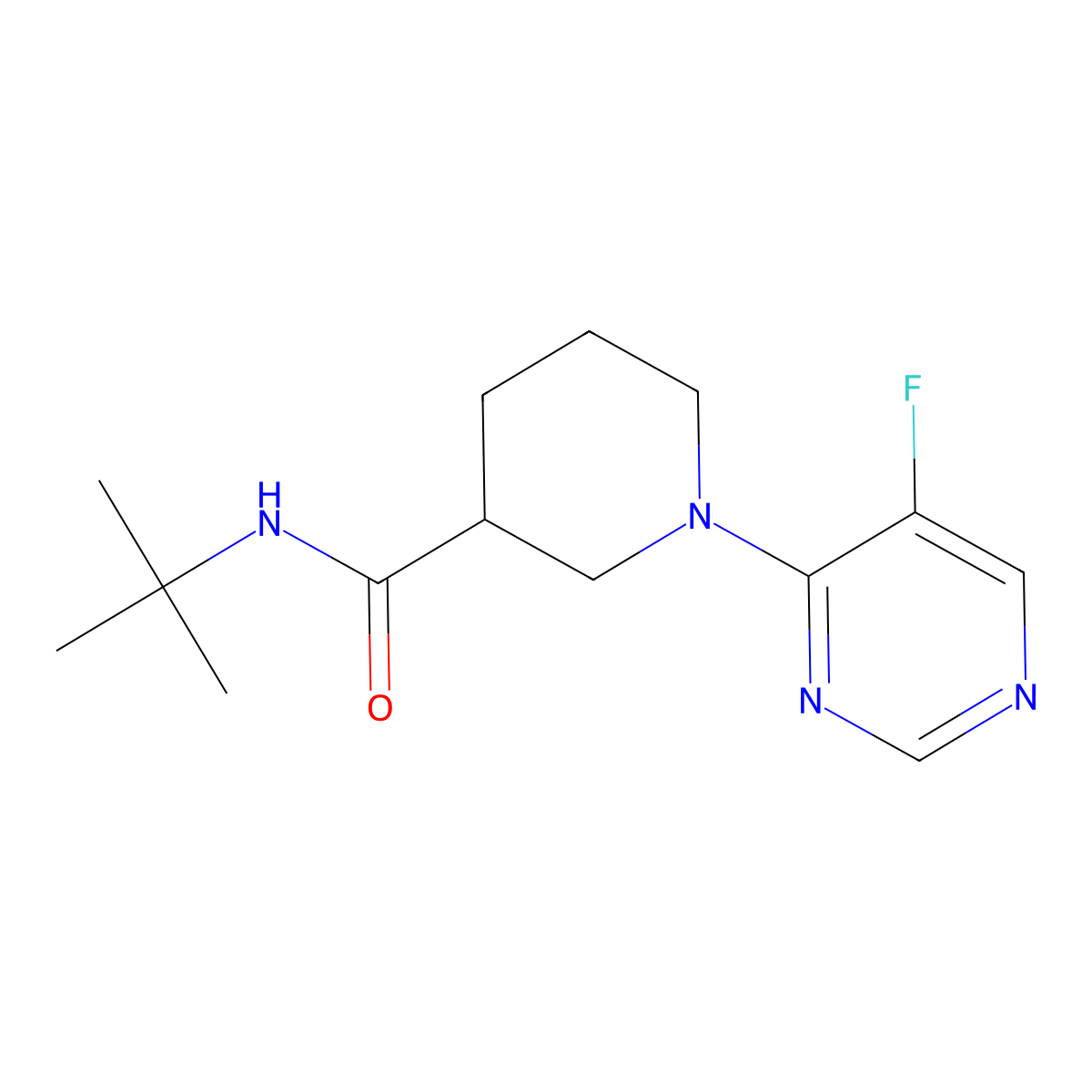 N-tert-butyl-1-(5-fluoropyrimidin-4-yl)piperidine-3-carboxamide molecular structure, CAS 2877720-73-3