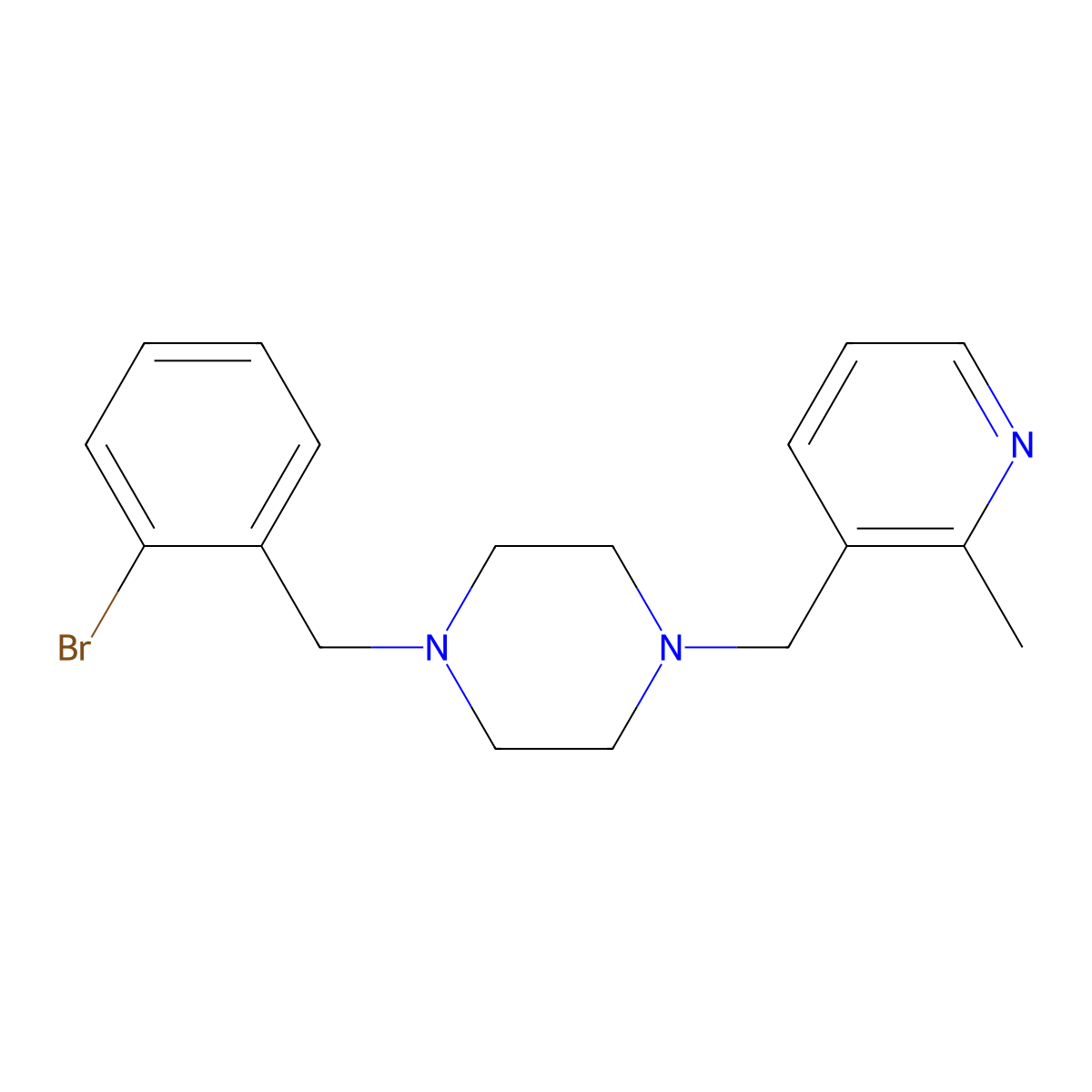 1-[(2-Bromophenyl)methyl]-4-[(2-methylpyridin-3-yl)methyl]piperazine molecular structure, CAS 2877720-74-4