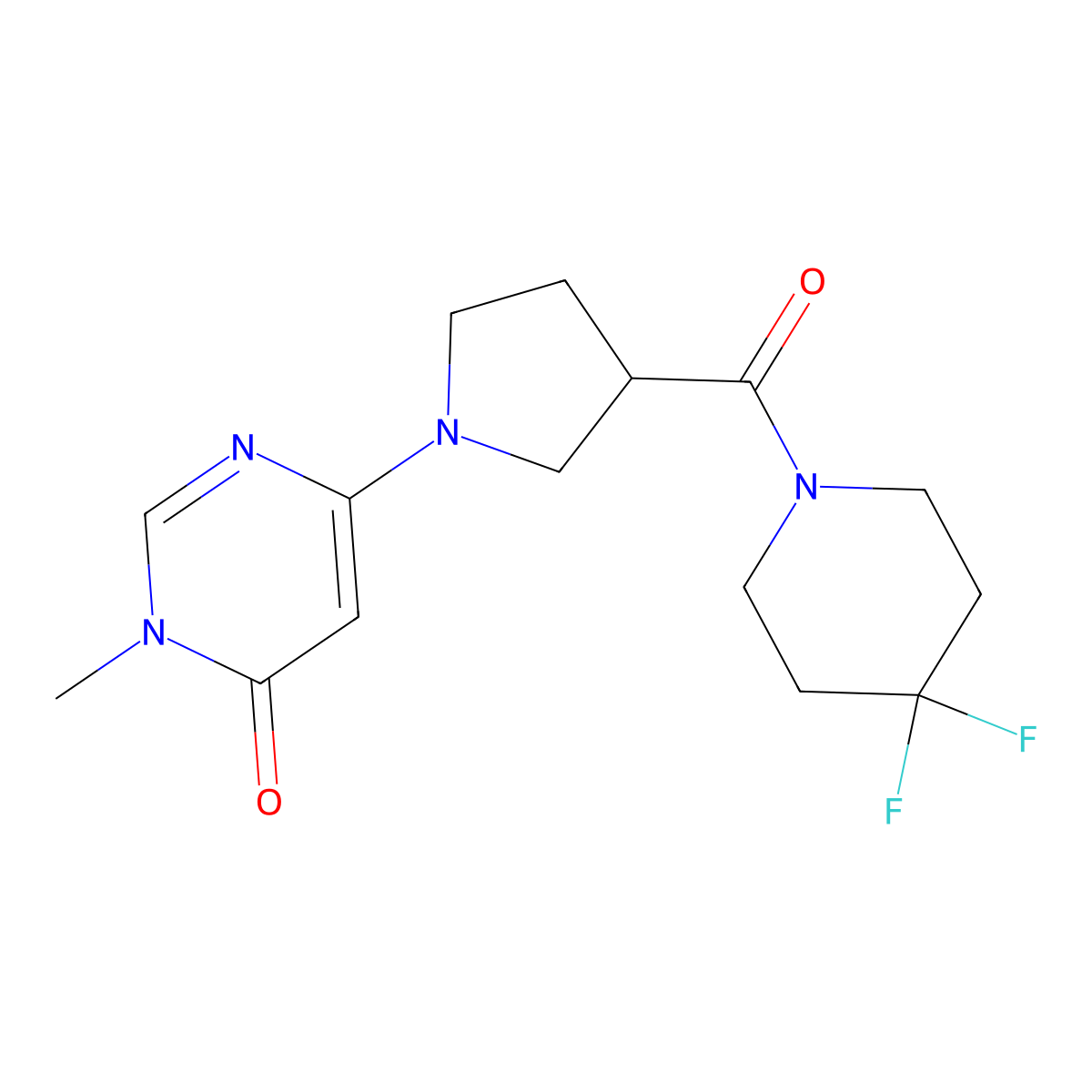 6-[3-(4,4-Difluoropiperidine-1-carbonyl)pyrrolidin-1-yl]-3-methyl-3,4-dihydropyrimidin-4-one molecular structure, CAS 2877720-76-6