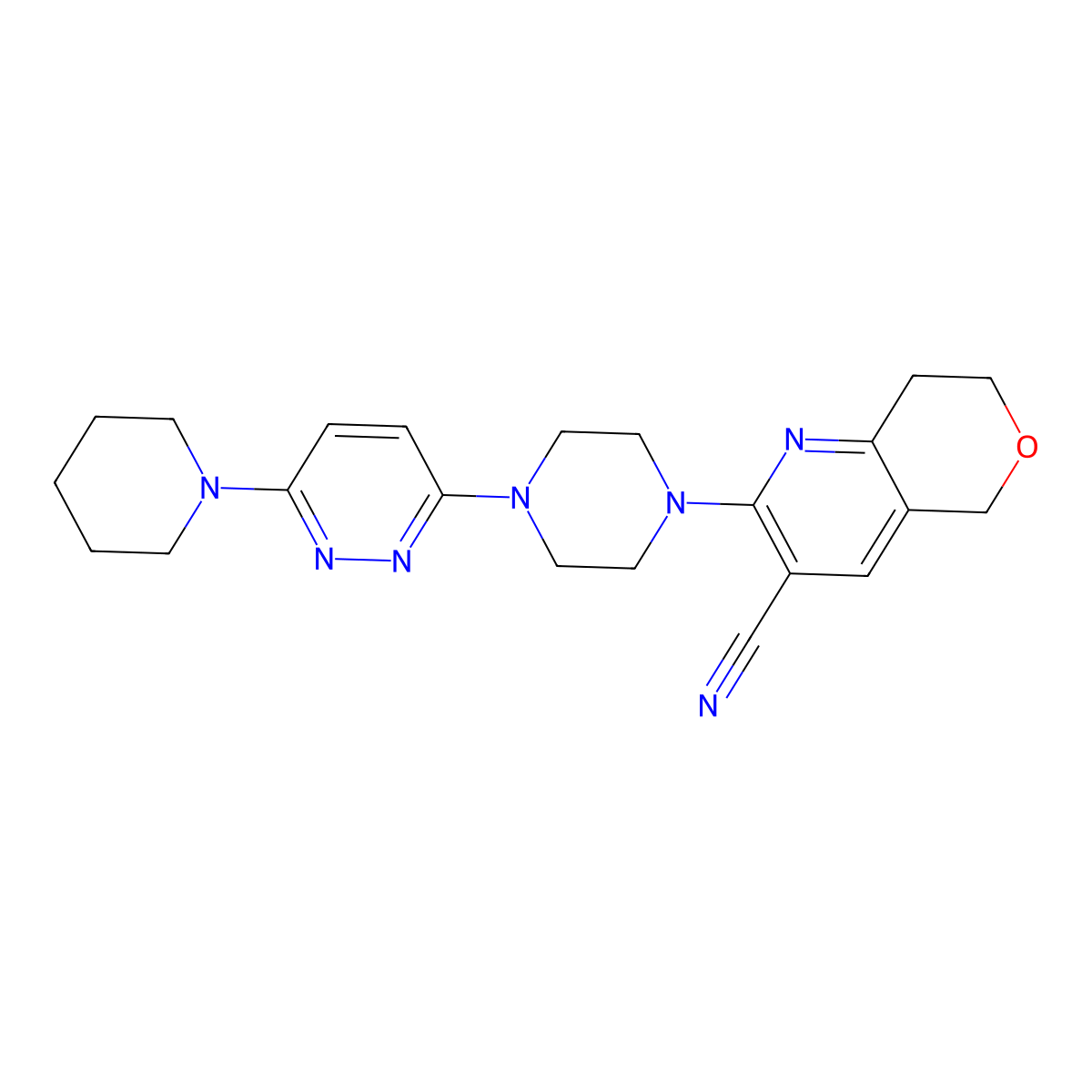 2-{4-[6-(piperidin-1-yl)pyridazin-3-yl]piperazin-1-yl}-5H,7H,8H-pyrano[4,3-b]pyridine-3-carbonitrile molecular structure, CAS 2877720-78-8