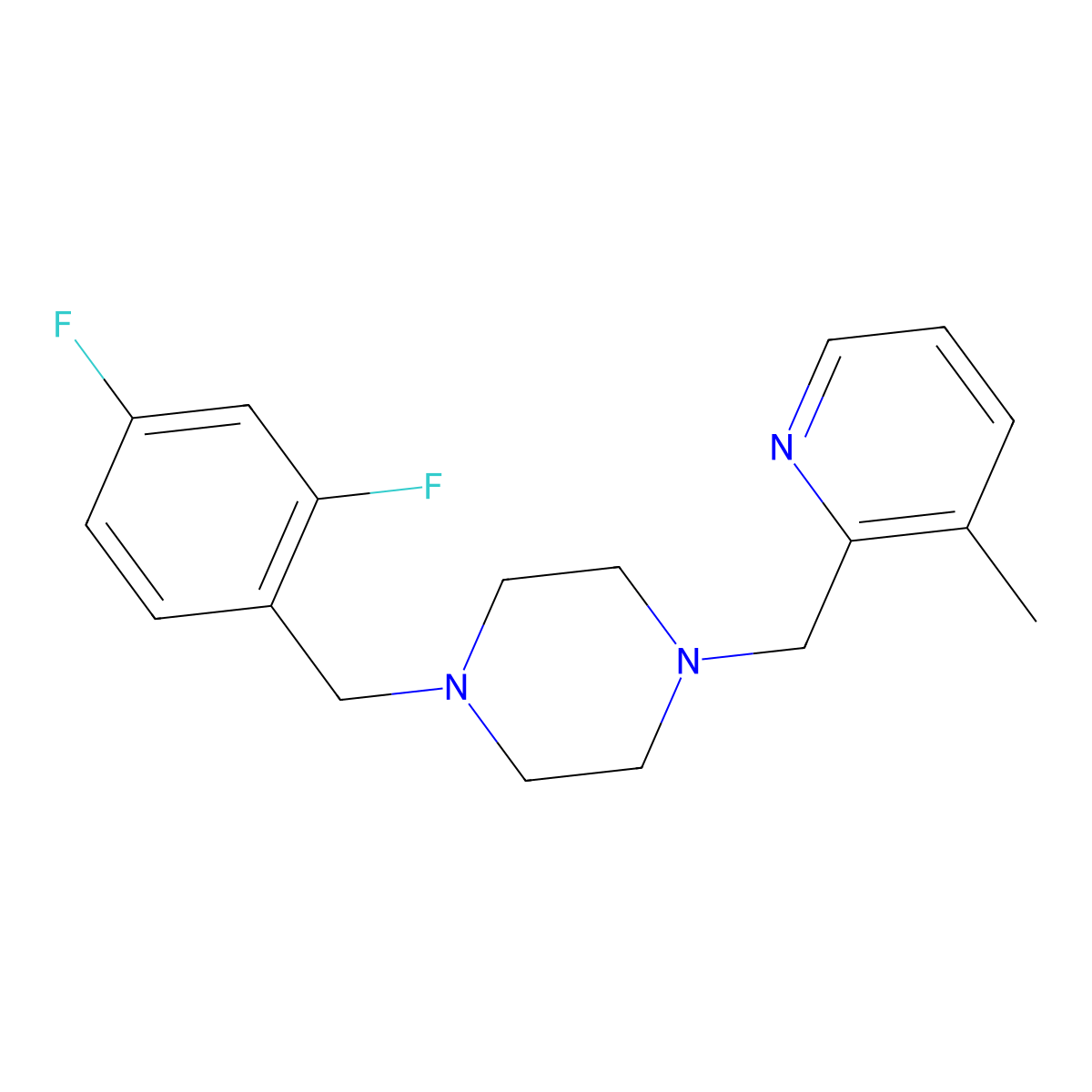 1-[(2,4-Difluorophenyl)methyl]-4-[(3-methylpyridin-2-yl)methyl]piperazine molecular structure, CAS 2877720-79-9