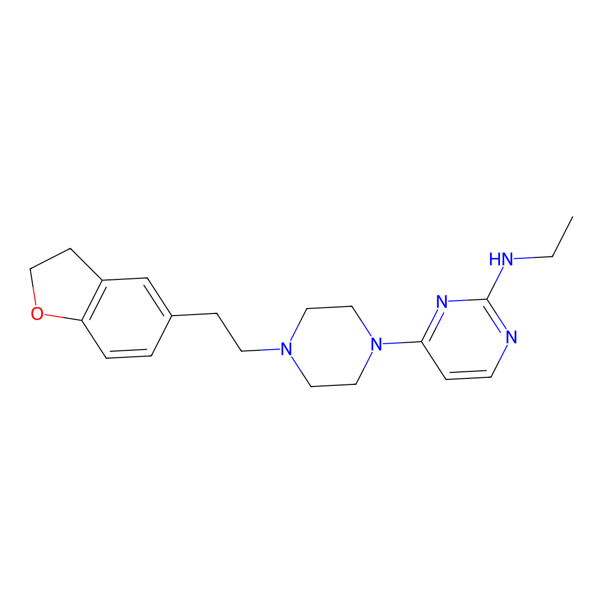4-{4-[2-(2,3-dihydro-1-benzofuran-5-yl)ethyl]piperazin-1-yl}-N-ethylpyrimidin-2-amine molecular structure, CAS 2877720-82-4