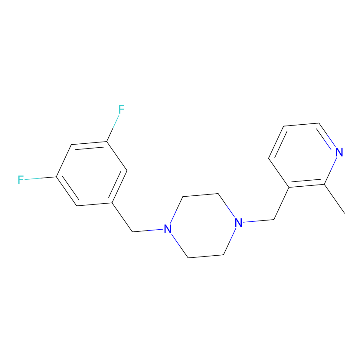 1-[(3,5-Difluorophenyl)methyl]-4-[(2-methylpyridin-3-yl)methyl]piperazine molecular structure, CAS 2877720-83-5