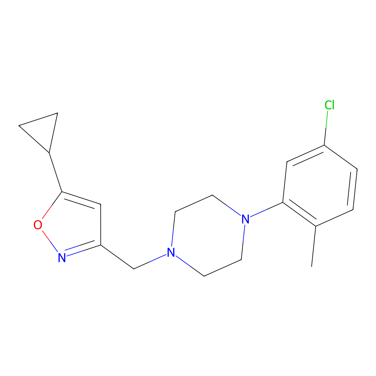 1-(5-Chloro-2-methylphenyl)-4-[(5-cyclopropyl-1,2-oxazol-3-yl)methyl]piperazine molecular structure, CAS 2877720-84-6