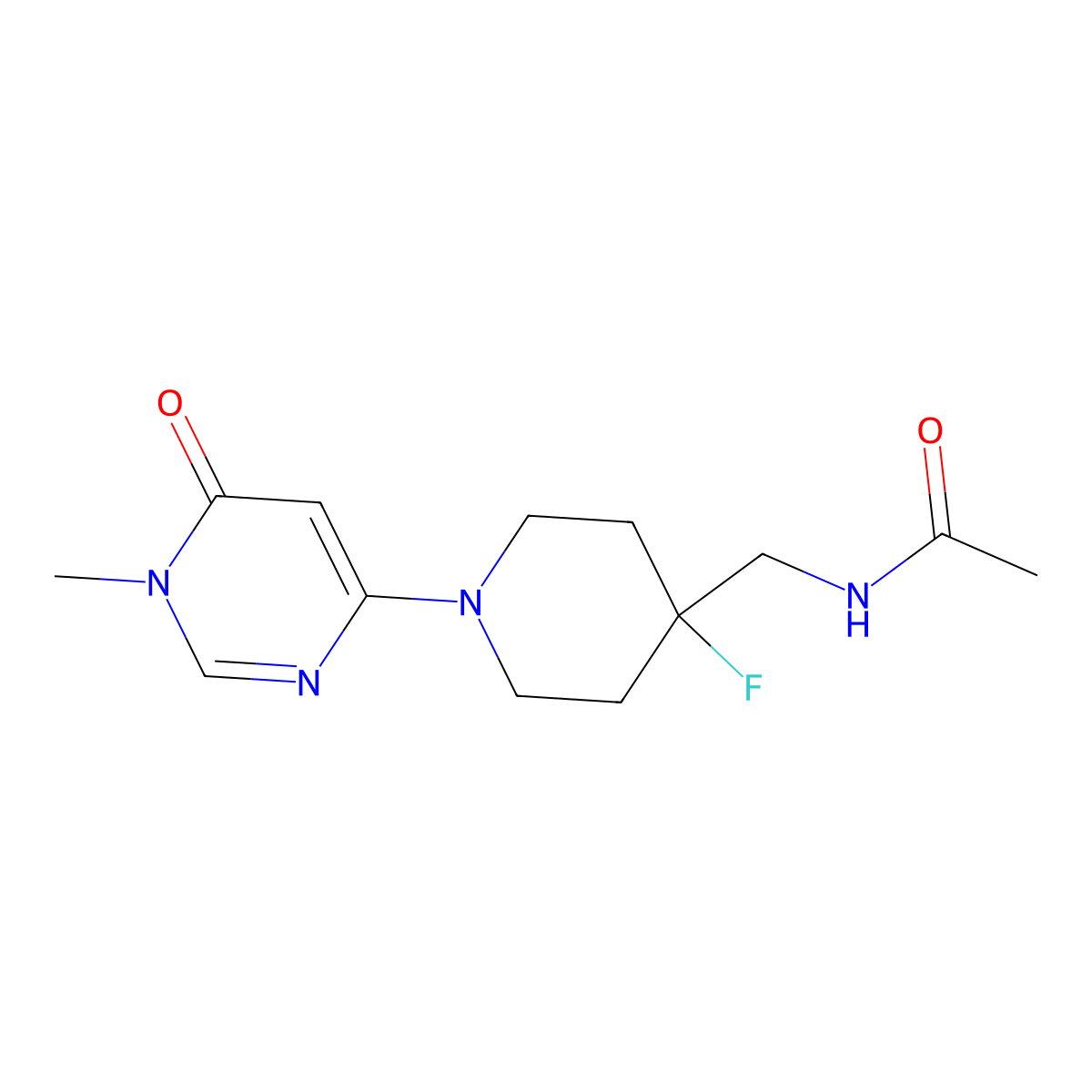 N-{[4-fluoro-1-(1-methyl-6-oxo-1,6-dihydropyrimidin-4-yl)piperidin-4-yl]methyl}acetamide molecular structure, CAS 2877720-85-7