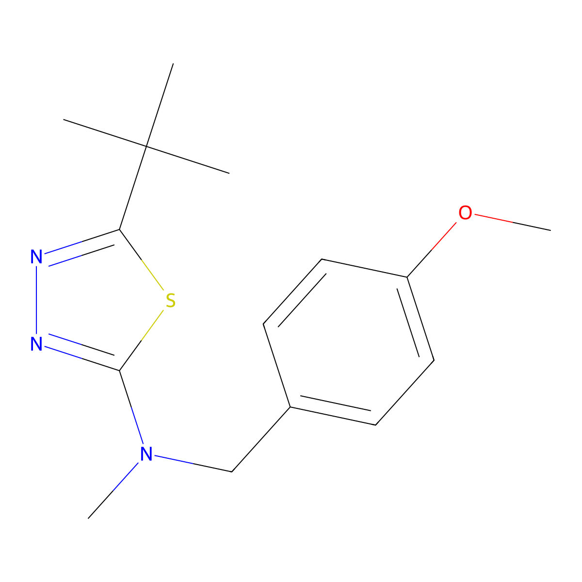 5-tert-butyl-N-[(4-methoxyphenyl)methyl]-N-methyl-1,3,4-thiadiazol-2-amine molecular structure, CAS 2877720-88-0
