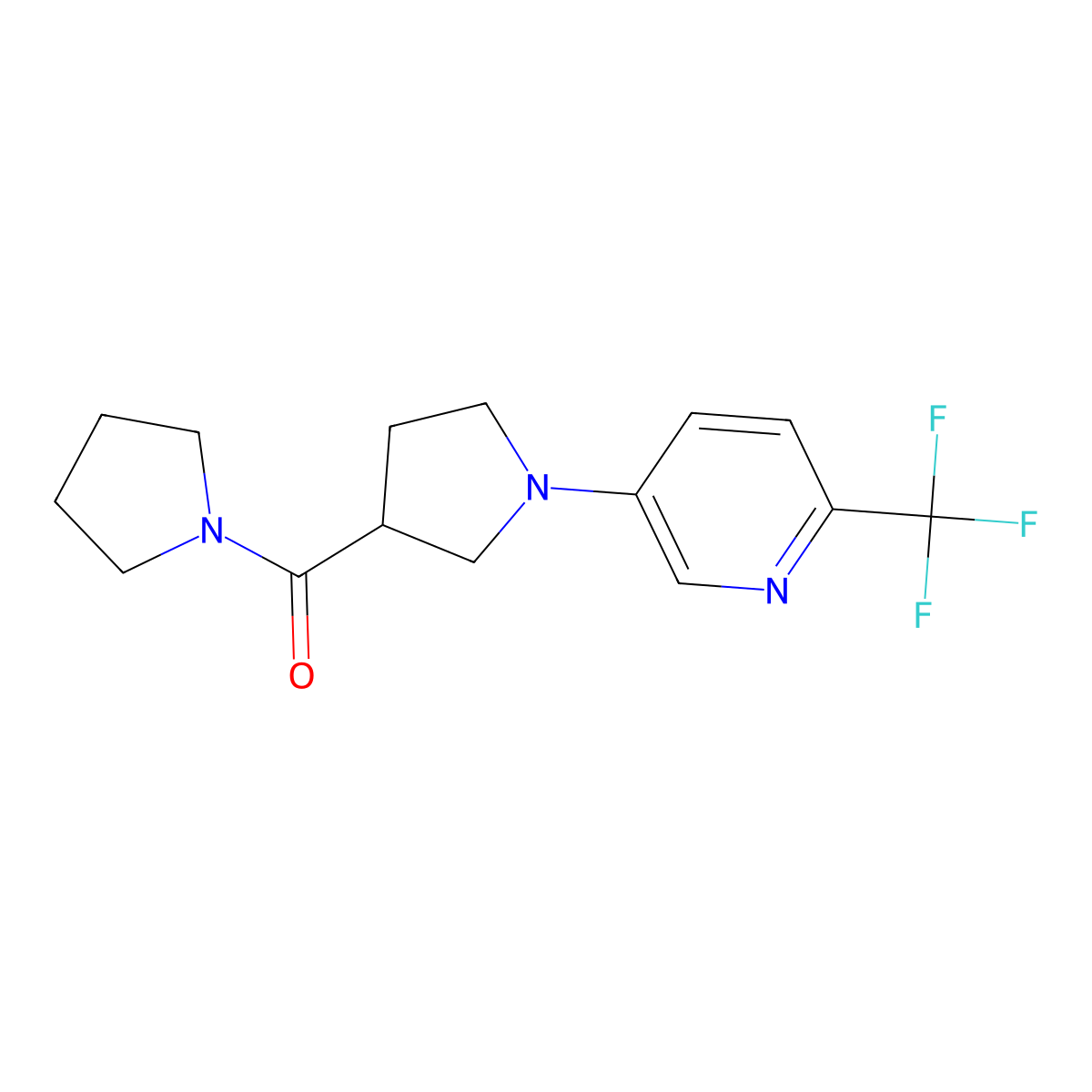 5-[3-(Pyrrolidine-1-carbonyl)pyrrolidin-1-yl]-2-(trifluoromethyl)pyridine molecular structure, CAS 2877720-89-1