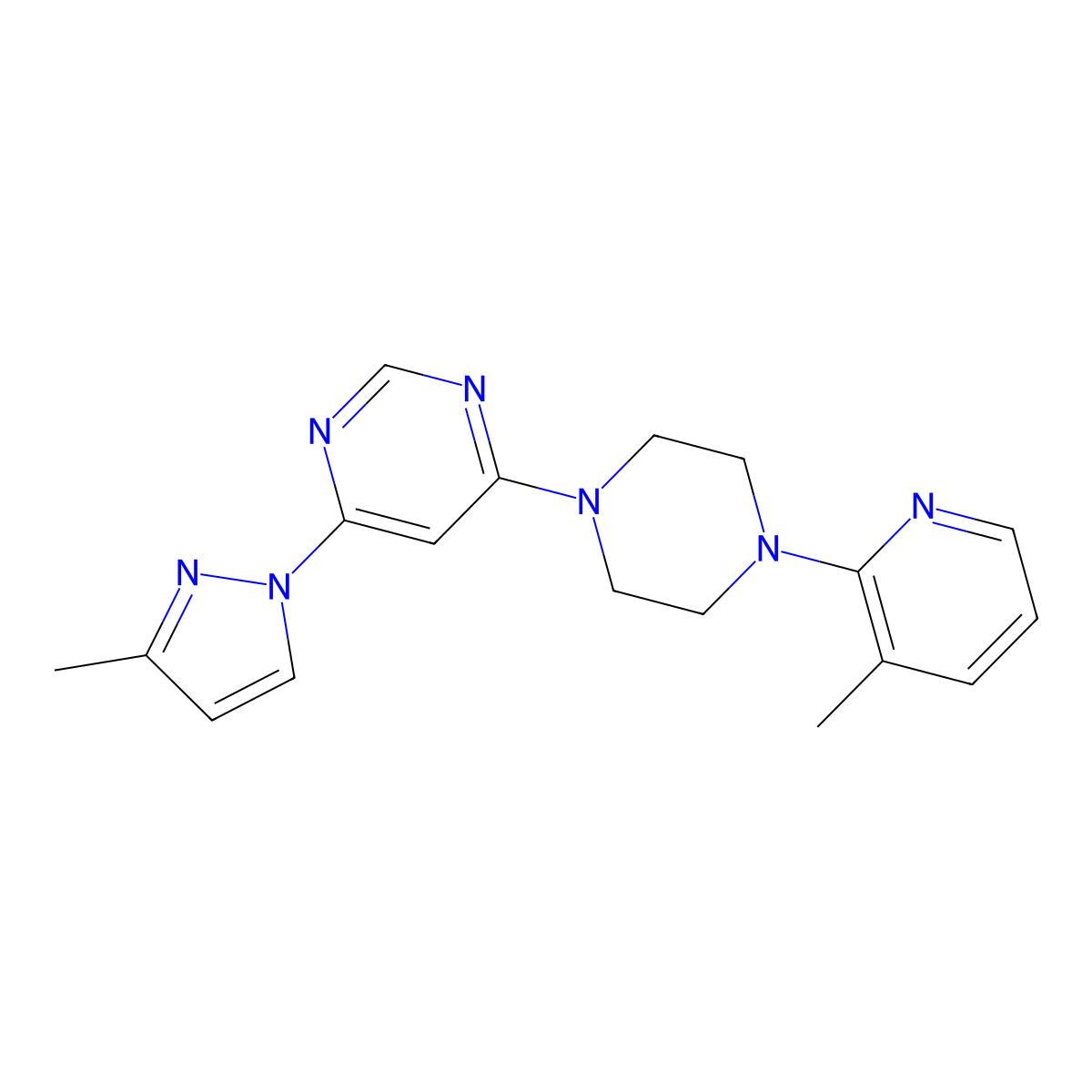 4-(3-methyl-1H-pyrazol-1-yl)-6-[4-(3-methylpyridin-2-yl)piperazin-1-yl]pyrimidine molecular structure, CAS 2877720-90-4