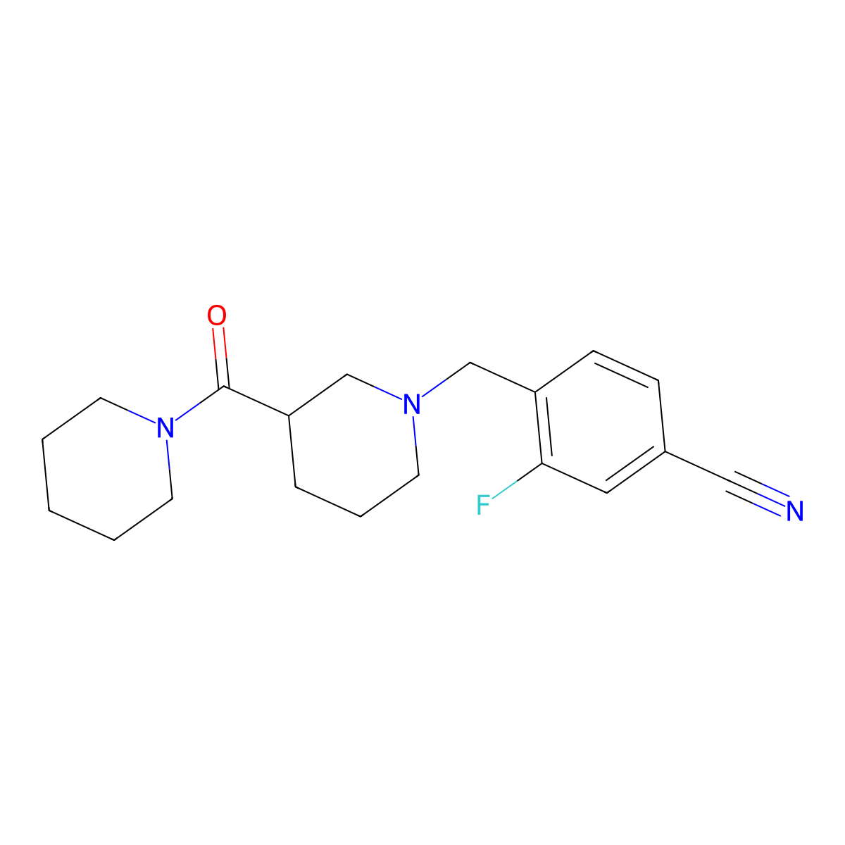 3-Fluoro-4-{[3-(piperidine-1-carbonyl)piperidin-1-yl]methyl}benzonitrile molecular structure, CAS 2877720-92-6