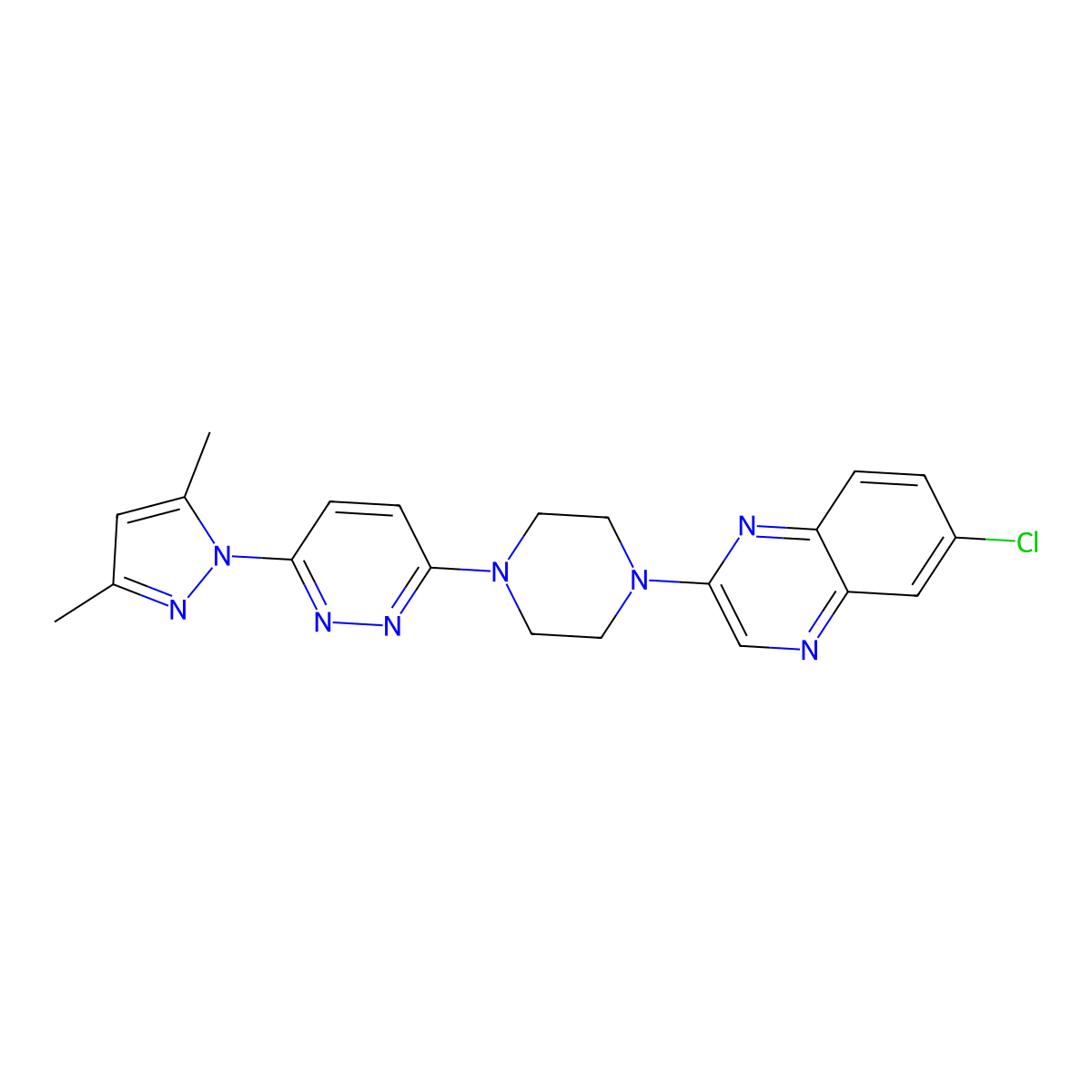 6-chloro-2-{4-[6-(3,5-dimethyl-1H-pyrazol-1-yl)pyridazin-3-yl]piperazin-1-yl}quinoxaline molecular structure, CAS 2877720-94-8