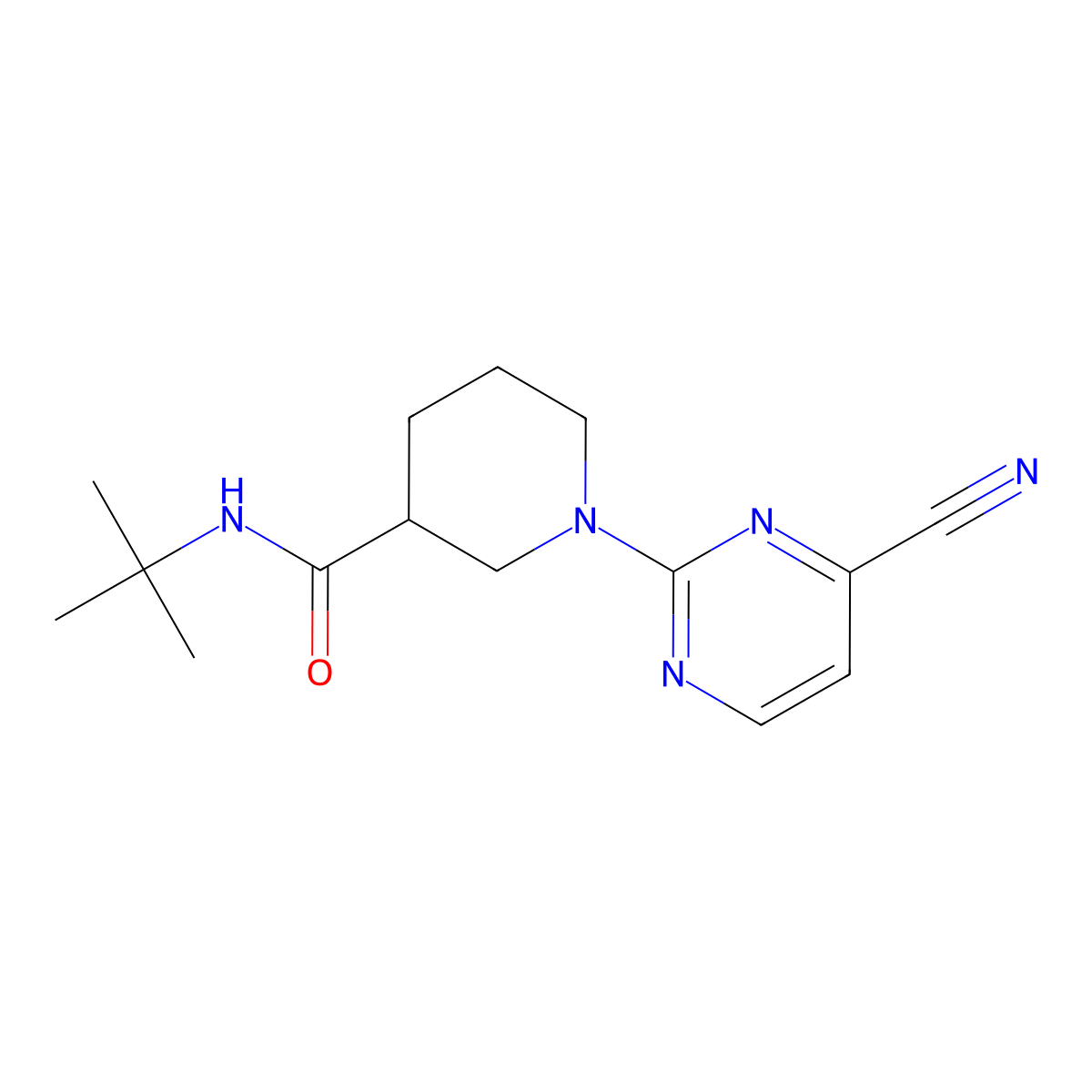 N-tert-butyl-1-(4-cyanopyrimidin-2-yl)piperidine-3-carboxamide molecular structure, CAS 2877721-00-9