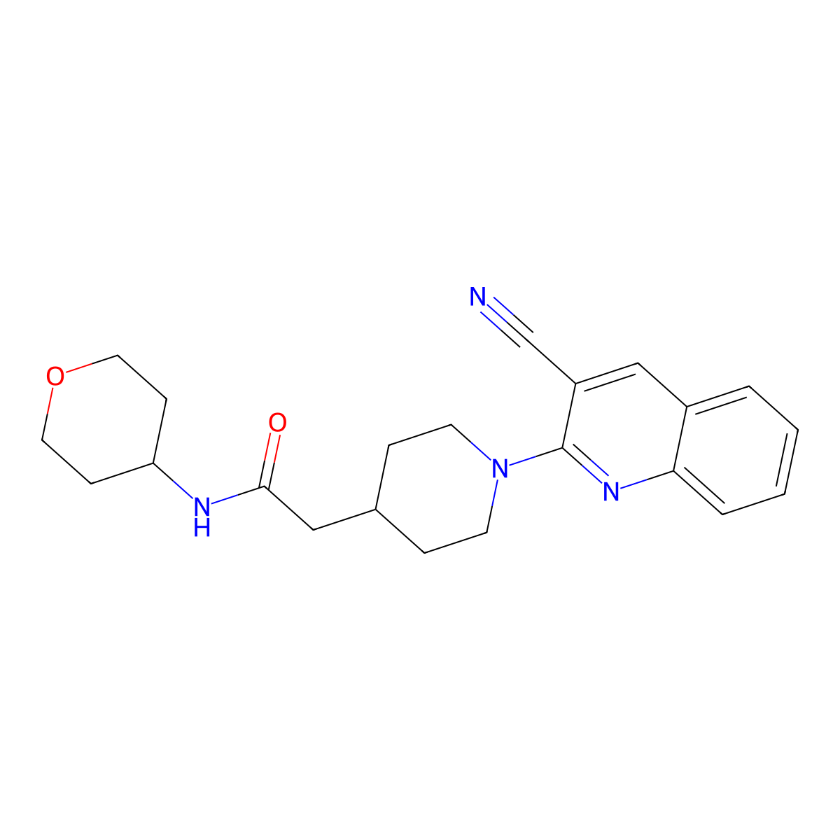 2-[1-(3-cyanoquinolin-2-yl)piperidin-4-yl]-N-(oxan-4-yl)acetamide molecular structure, CAS 2877721-01-0
