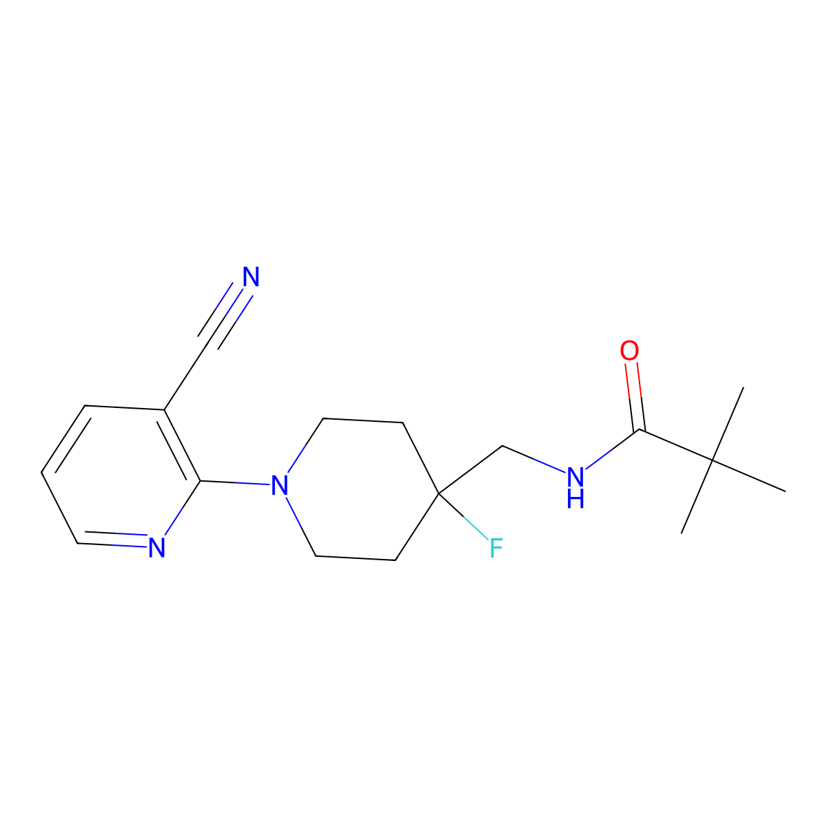 N-{[1-(3-cyanopyridin-2-yl)-4-fluoropiperidin-4-yl]methyl}-2,2-dimethylpropanamide molecular structure, CAS 2877721-06-5