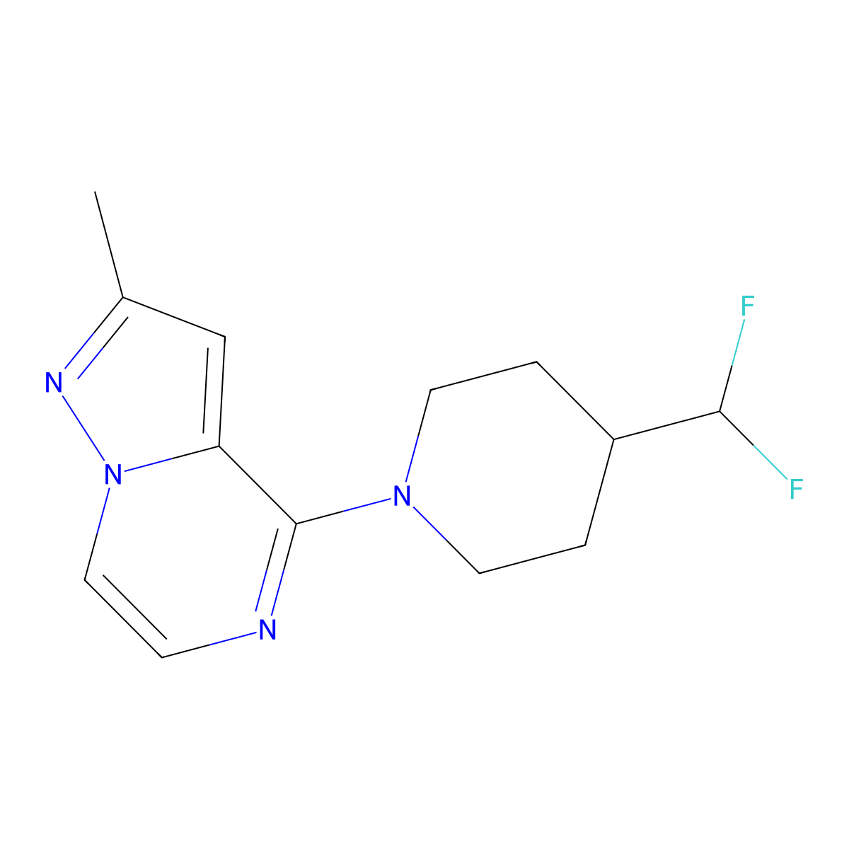 4-(Difluoromethyl)-1-{2-methylpyrazolo[1,5-a]pyrazin-4-yl}piperidine molecular structure, CAS 2877721-07-6