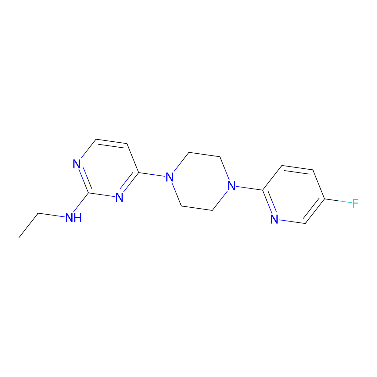 N-ethyl-4-[4-(5-fluoropyridin-2-yl)piperazin-1-yl]pyrimidin-2-amine molecular structure, CAS 2877721-11-2