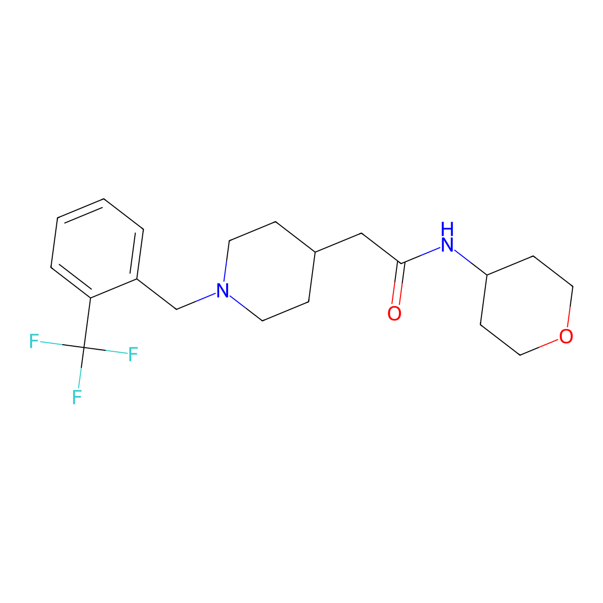 N-(oxan-4-yl)-2-(1-{[2-(trifluoromethyl)phenyl]methyl}piperidin-4-yl)acetamide molecular structure, CAS 2877721-18-9