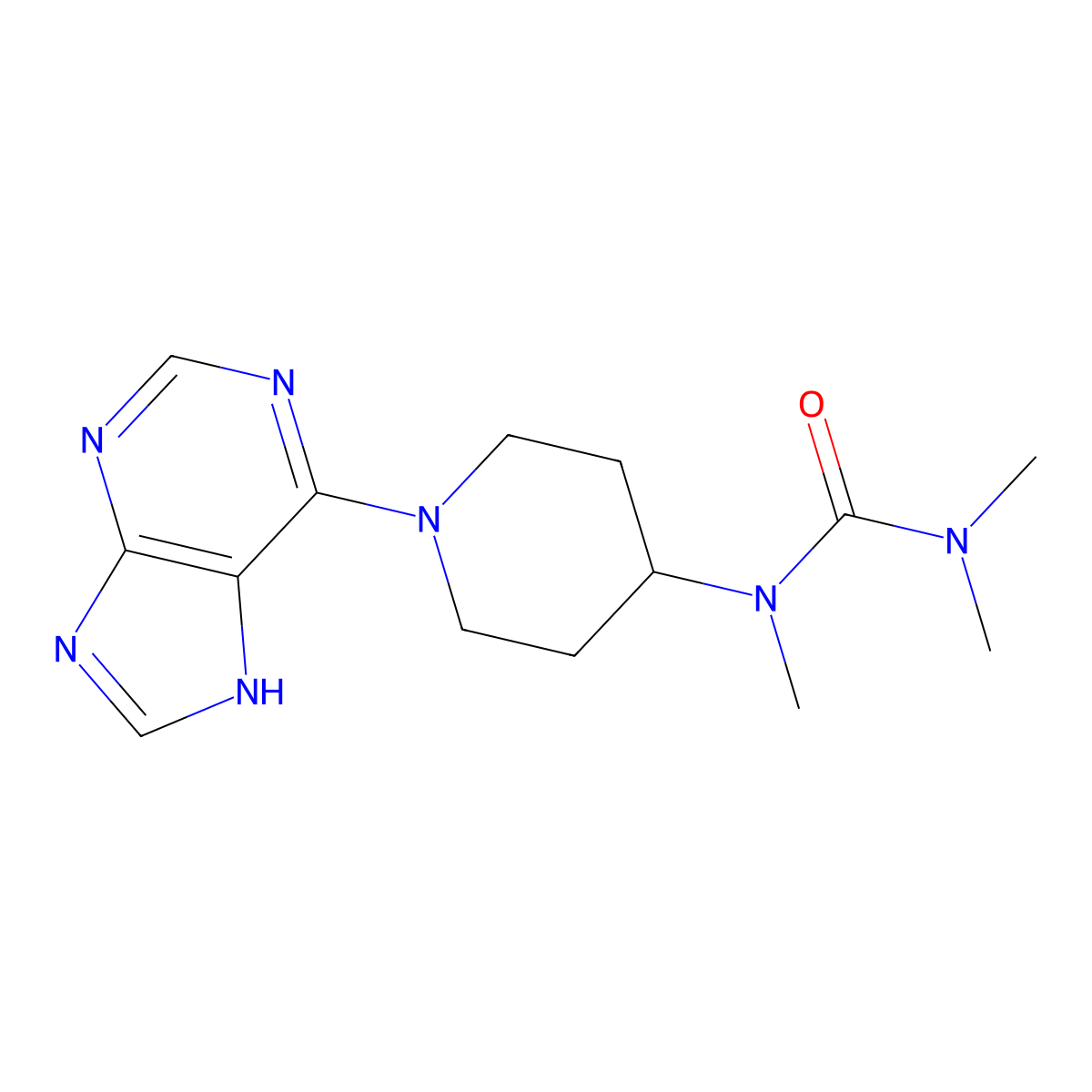 1,3,3-trimethyl-1-[1-(9H-purin-6-yl)piperidin-4-yl]urea molecular structure, CAS 2877721-27-0