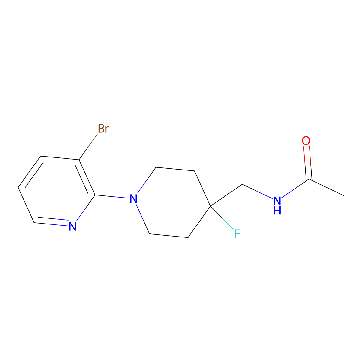 N-{[1-(3-bromopyridin-2-yl)-4-fluoropiperidin-4-yl]methyl}acetamide molecular structure, CAS 2877721-28-1