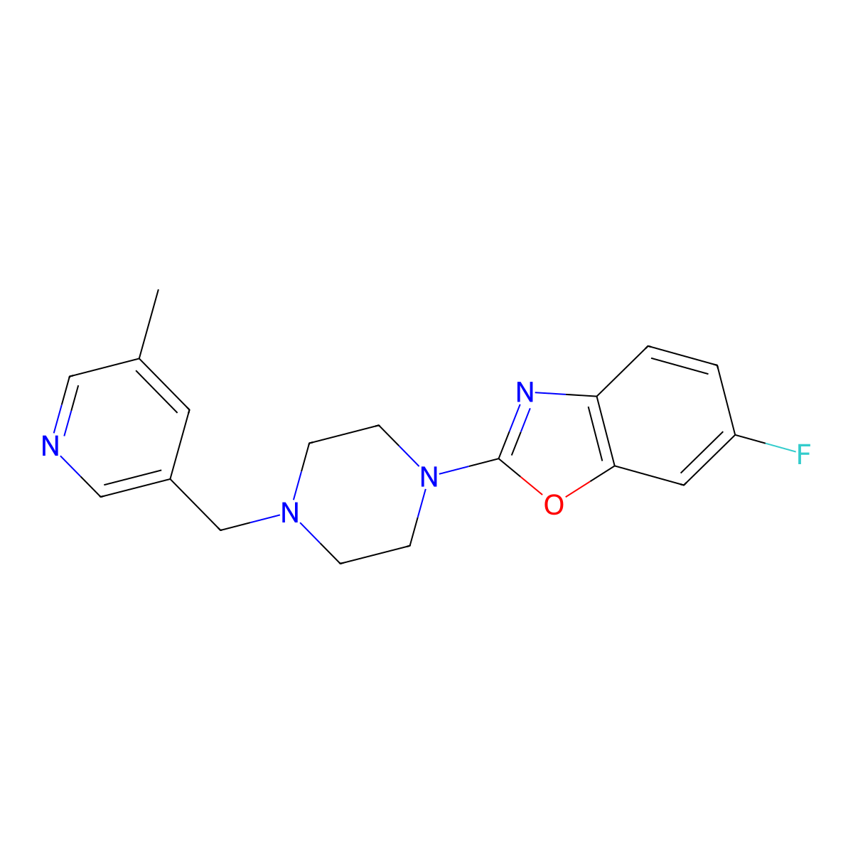 6-Fluoro-2-{4-[(5-methylpyridin-3-yl)methyl]piperazin-1-yl}-1,3-benzoxazole molecular structure, CAS 2877721-29-2