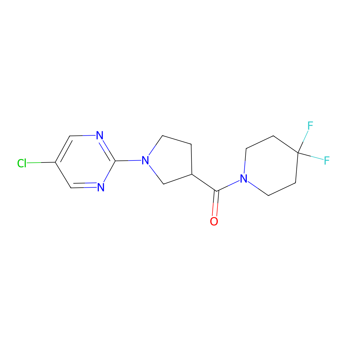 5-Chloro-2-[3-(4,4-difluoropiperidine-1-carbonyl)pyrrolidin-1-yl]pyrimidine molecular structure, CAS 2877721-34-9