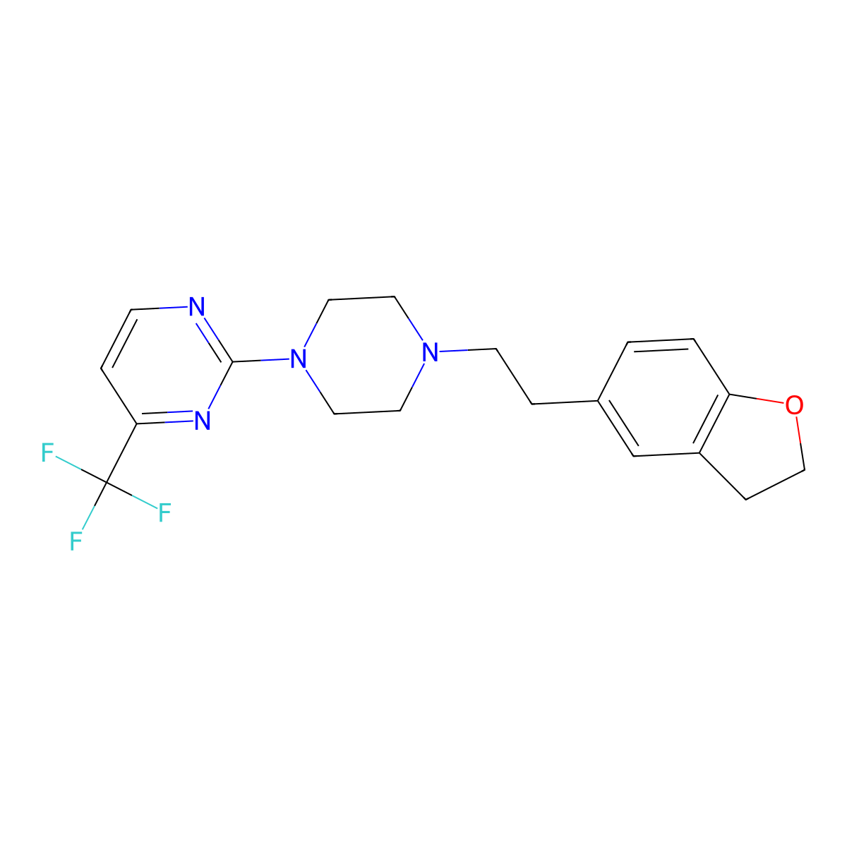 2-{4-[2-(2,3-Dihydro-1-benzofuran-5-yl)ethyl]piperazin-1-yl}-4-(trifluoromethyl)pyrimidine molecular structure, CAS 2877721-36-1