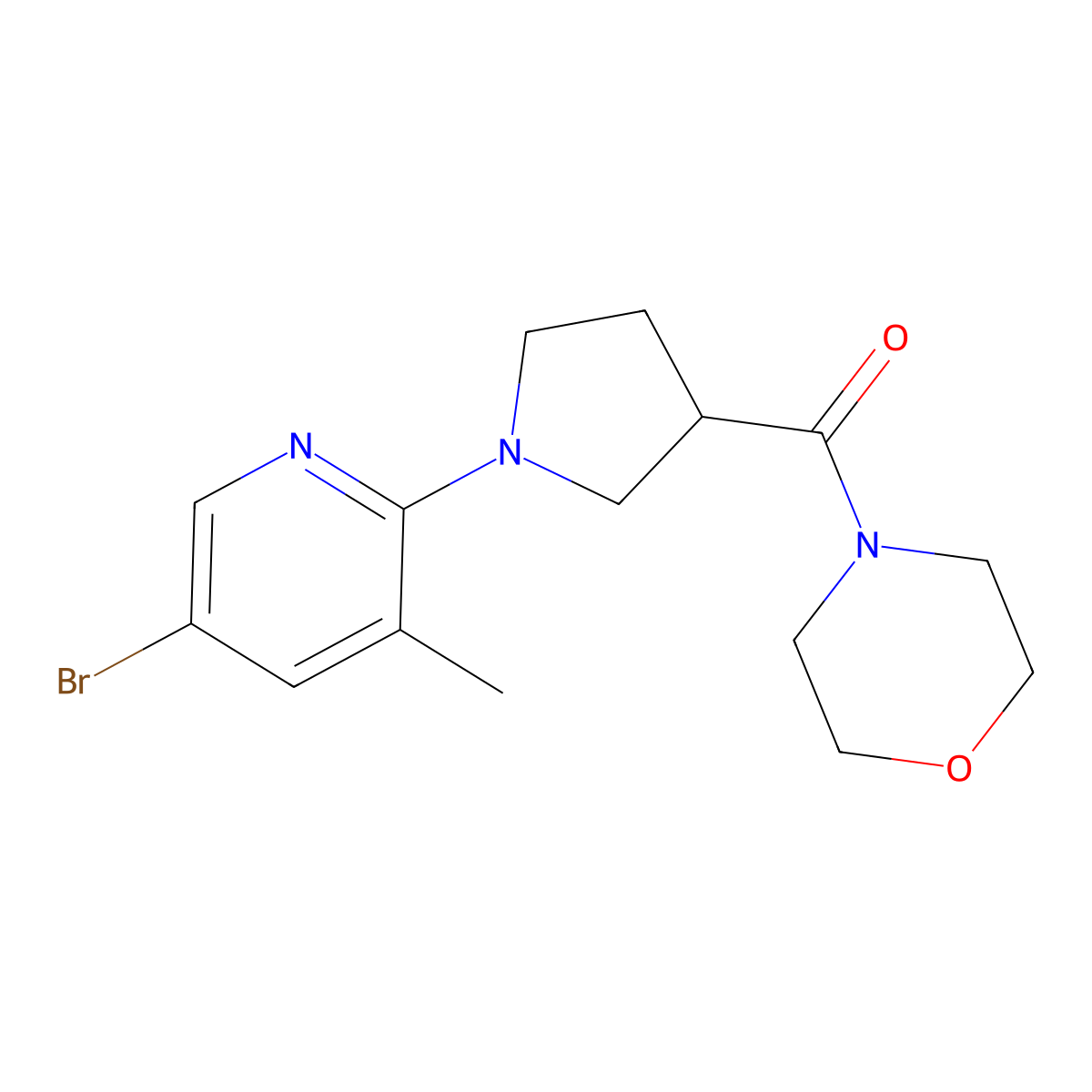 4-[1-(5-Bromo-3-methylpyridin-2-yl)pyrrolidine-3-carbonyl]morpholine molecular structure, CAS 2877721-37-2