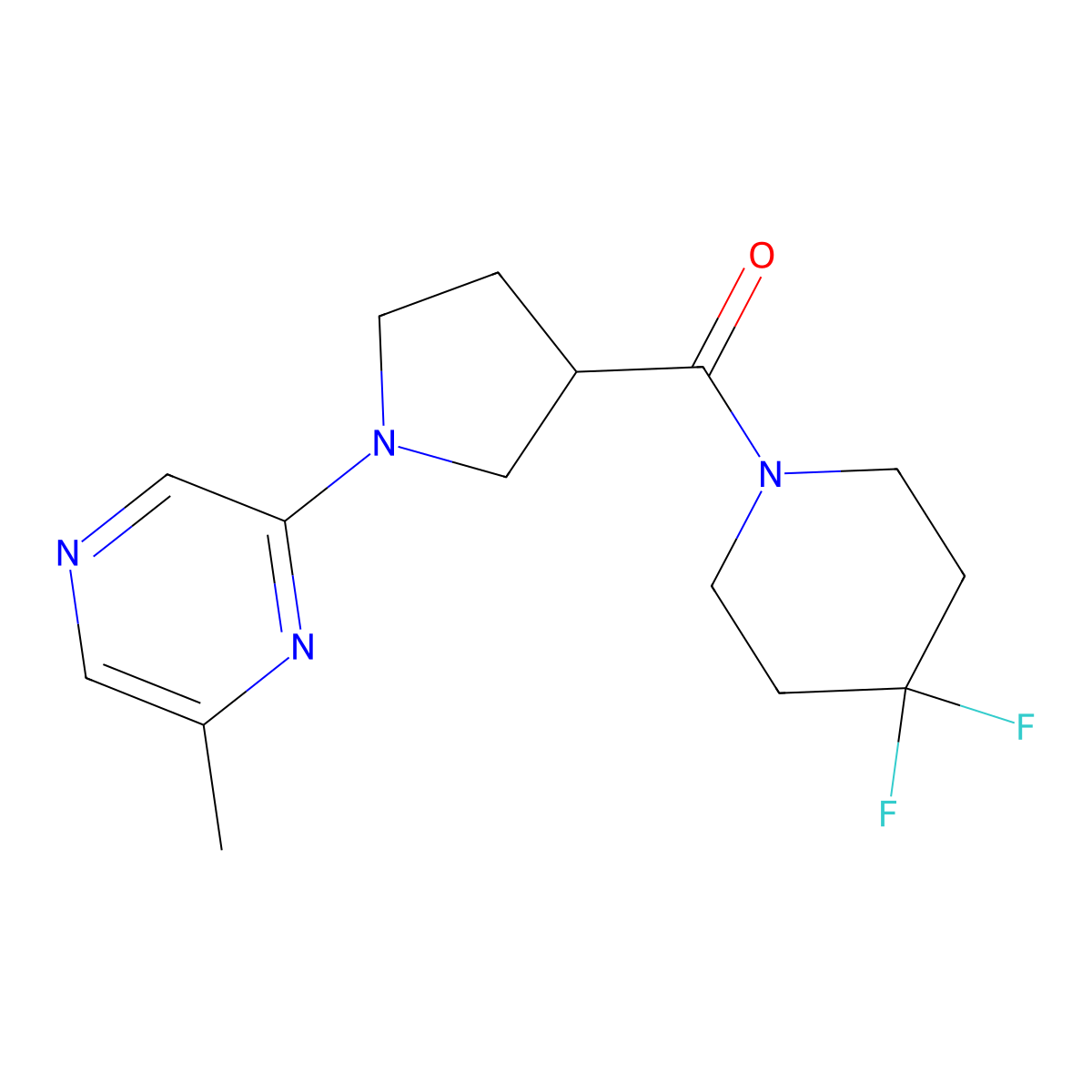 2-[3-(4,4-Difluoropiperidine-1-carbonyl)pyrrolidin-1-yl]-6-methylpyrazine molecular structure, CAS 2877721-38-3
