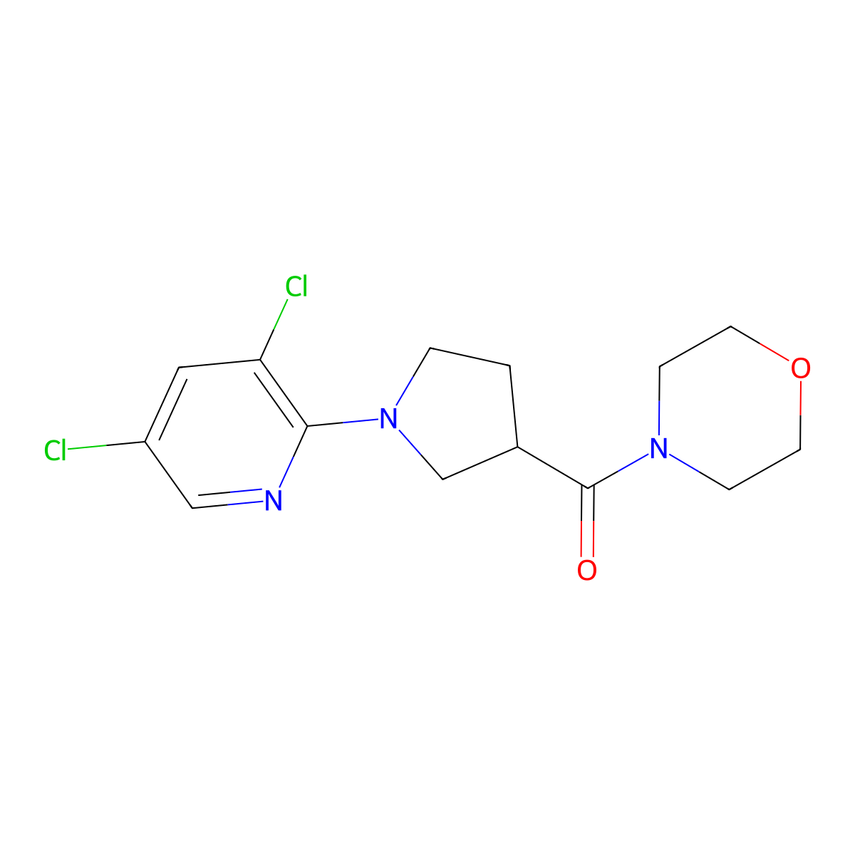 4-[1-(3,5-Dichloropyridin-2-yl)pyrrolidine-3-carbonyl]morpholine molecular structure, CAS 2877721-41-8