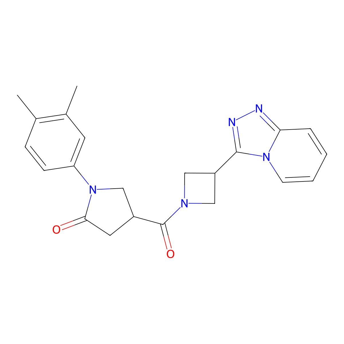 1-(3,4-Dimethylphenyl)-4-(3-{[1,2,4]triazolo[4,3-a]pyridin-3-yl}azetidine-1-carbonyl)pyrrolidin-2-one molecular structure, CAS 2877721-45-2