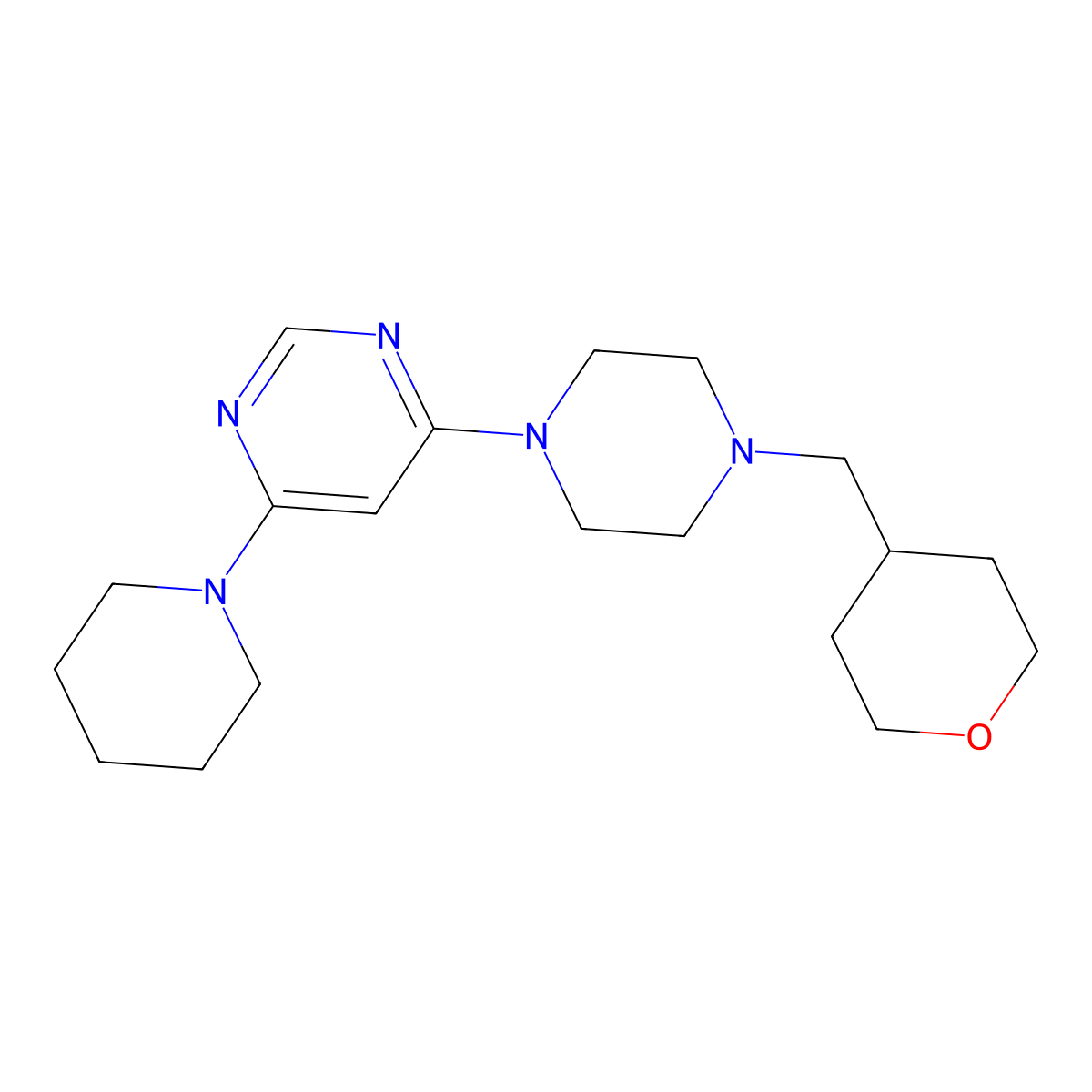 4-{4-[(Oxan-4-yl)methyl]piperazin-1-yl}-6-(piperidin-1-yl)pyrimidine molecular structure, CAS 2877721-46-3