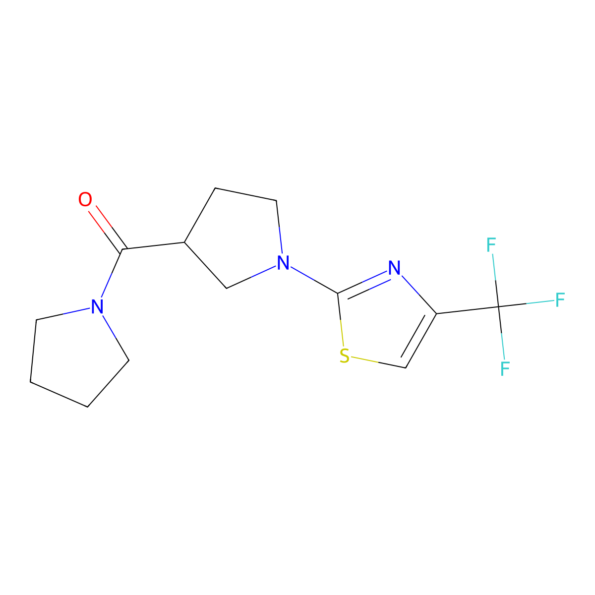 2-[3-(Pyrrolidine-1-carbonyl)pyrrolidin-1-yl]-4-(trifluoromethyl)-1,3-thiazole molecular structure, CAS 2877721-48-5