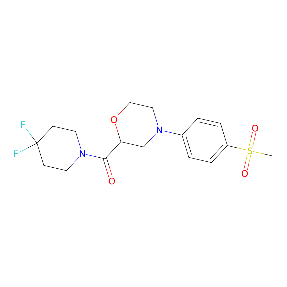 2-(4,4-Difluoropiperidine-1-carbonyl)-4-(4-methanesulfonylphenyl)morpholine molecular structure, CAS 2877721-50-9