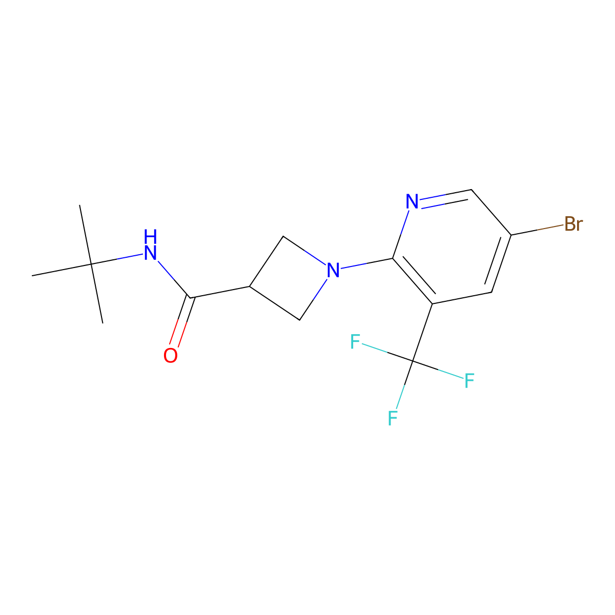 1-[5-bromo-3-(trifluoromethyl)pyridin-2-yl]-N-tert-butylazetidine-3-carboxamide molecular structure, CAS 2877721-57-6