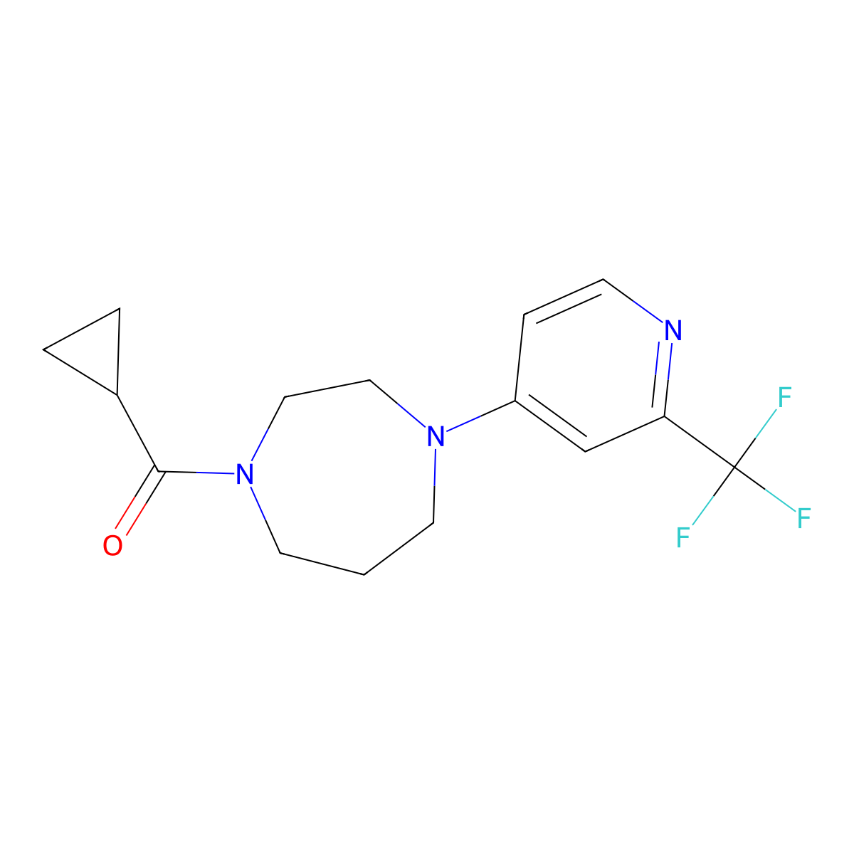 1-Cyclopropanecarbonyl-4-[2-(trifluoromethyl)pyridin-4-yl]-1,4-diazepane molecular structure, CAS 2877721-58-7
