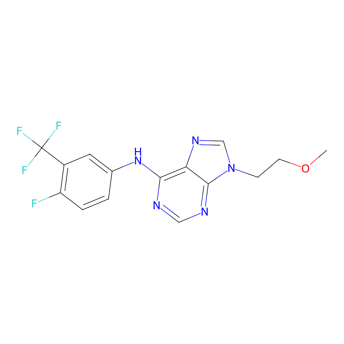 N-[4-fluoro-3-(trifluoromethyl)phenyl]-9-(2-methoxyethyl)-9H-purin-6-amine molecular structure, CAS 2877721-59-8