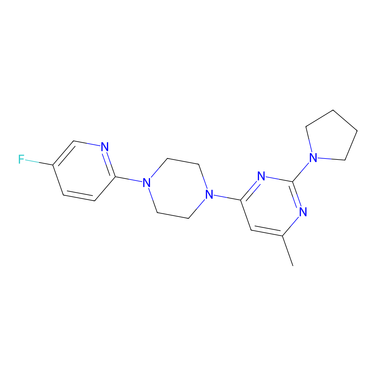 4-[4-(5-Fluoropyridin-2-yl)piperazin-1-yl]-6-methyl-2-(pyrrolidin-1-yl)pyrimidine molecular structure, CAS 2877721-60-1