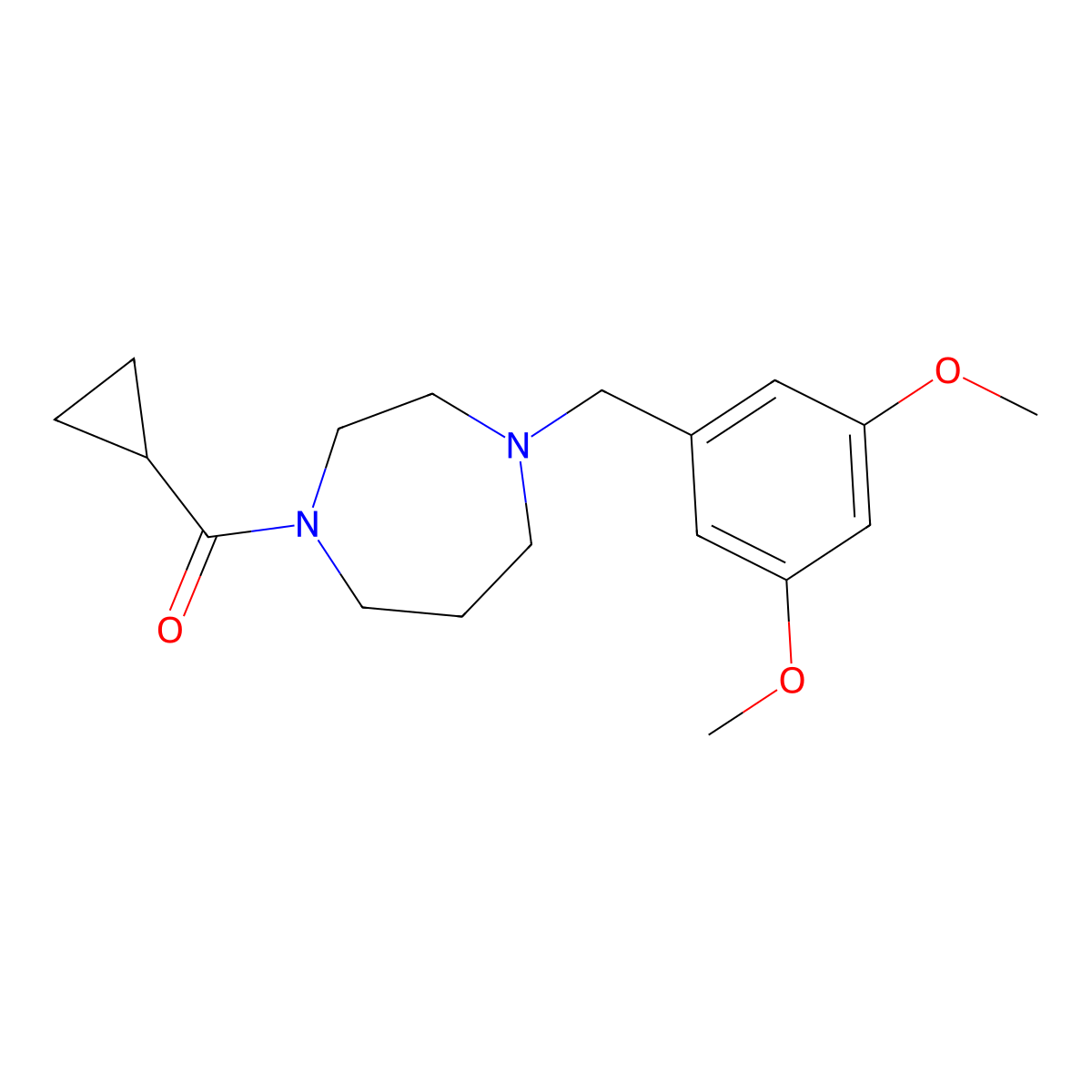 1-Cyclopropanecarbonyl-4-[(3,5-dimethoxyphenyl)methyl]-1,4-diazepane molecular structure, CAS 2877721-61-2