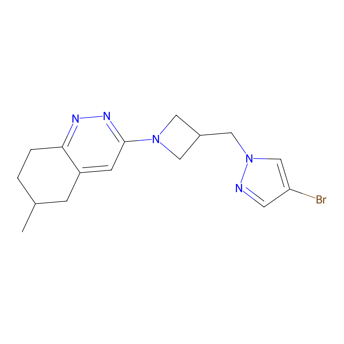3-{3-[(4-bromo-1H-pyrazol-1-yl)methyl]azetidin-1-yl}-6-methyl-5,6,7,8-tetrahydrocinnoline molecular structure, CAS 2877721-63-4