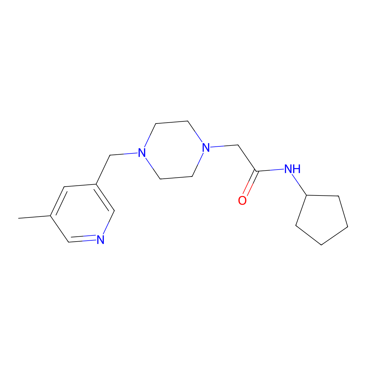 N-cyclopentyl-2-{4-[(5-methylpyridin-3-yl)methyl]piperazin-1-yl}acetamide molecular structure, CAS 2877721-64-5