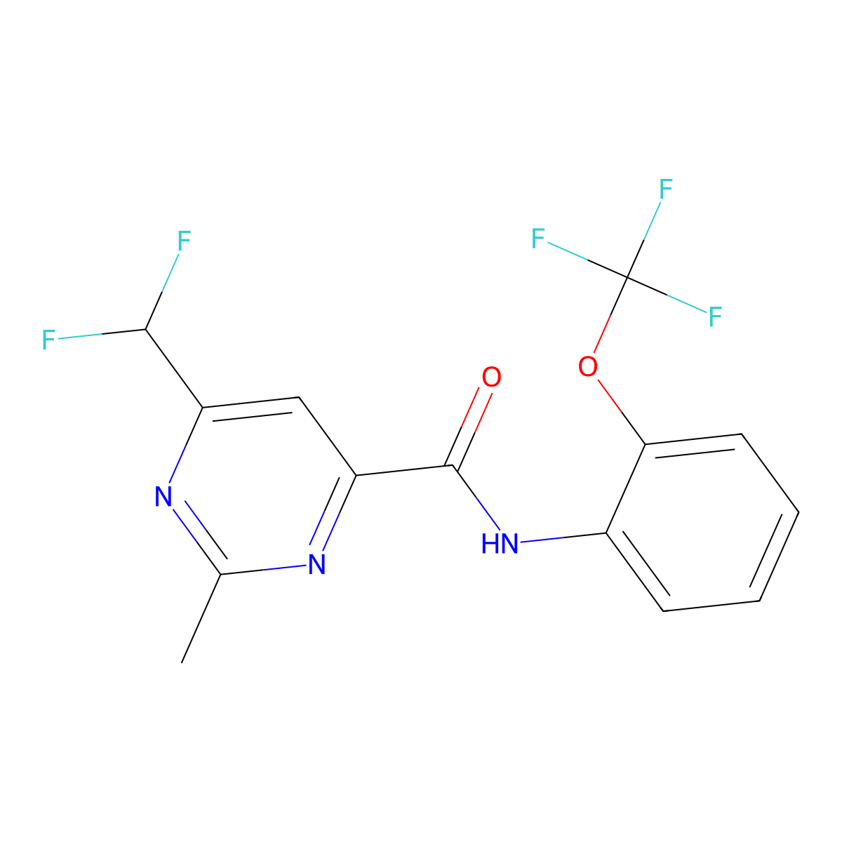 6-(difluoromethyl)-2-methyl-N-[2-(trifluoromethoxy)phenyl]pyrimidine-4-carboxamide molecular structure, CAS 2877721-67-8