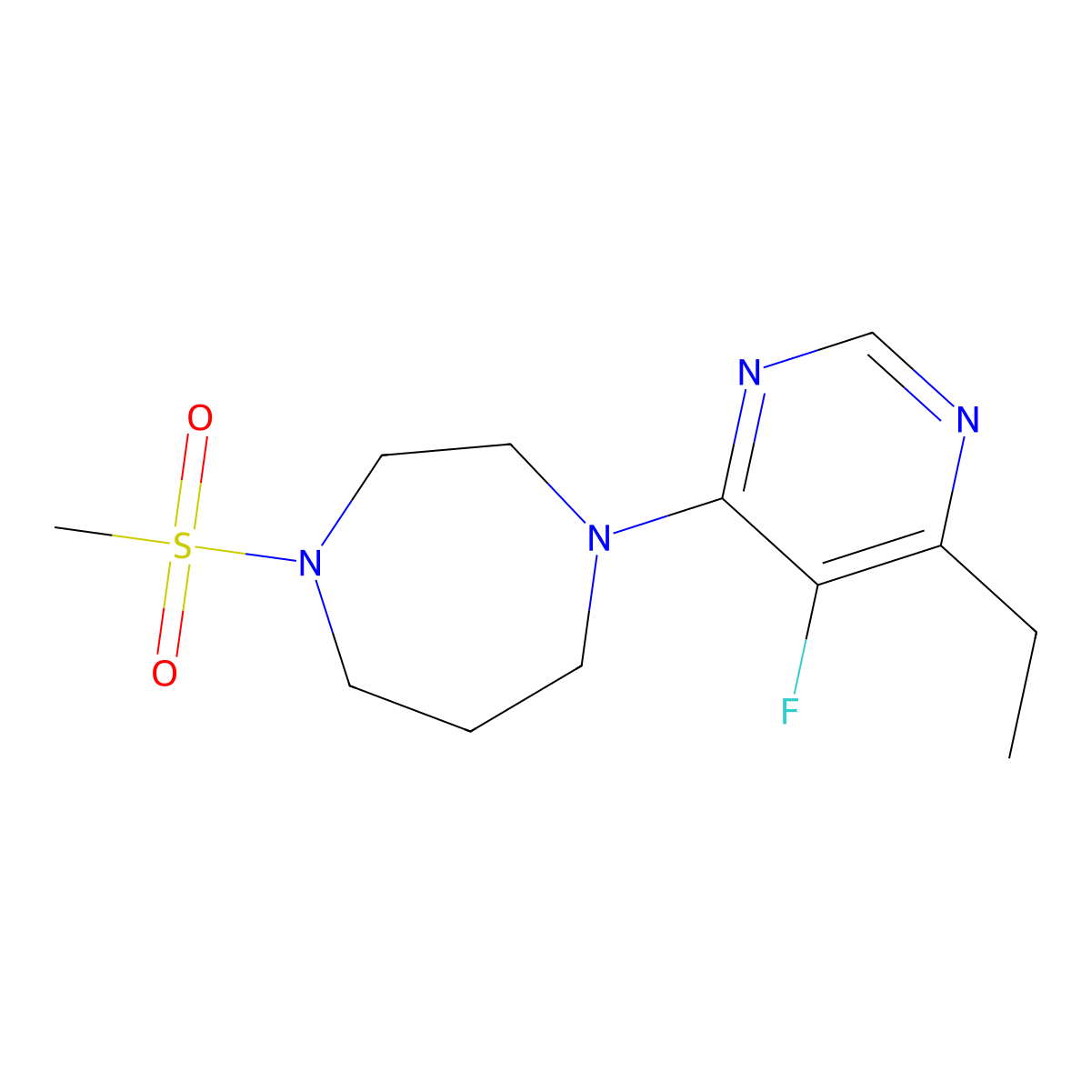 1-(6-Ethyl-5-fluoropyrimidin-4-yl)-4-methanesulfonyl-1,4-diazepane molecular structure, CAS 2877721-70-3