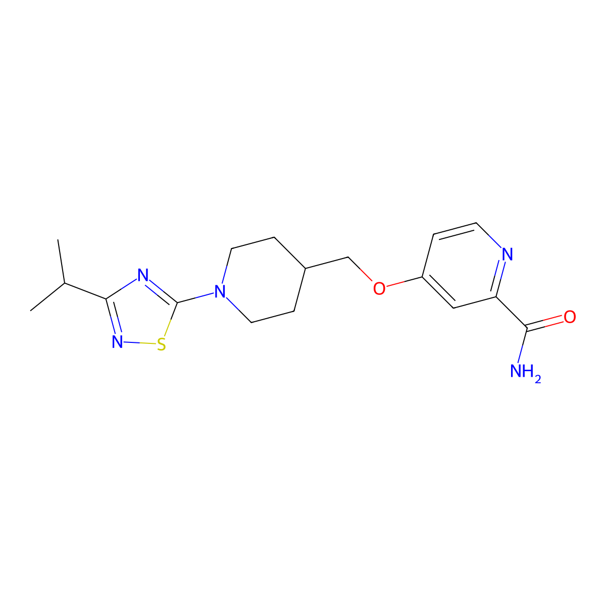 4-({1-[3-(Propan-2-yl)-1,2,4-thiadiazol-5-yl]piperidin-4-yl}methoxy)pyridine-2-carboxamide molecular structure, CAS 2877721-73-6