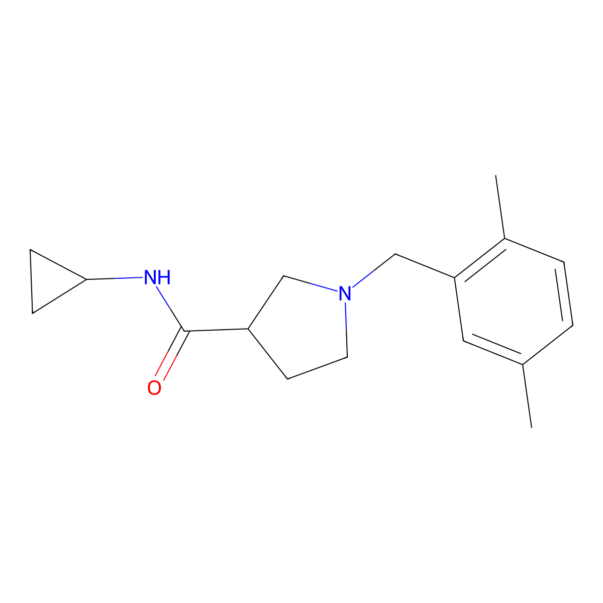 N-cyclopropyl-1-[(2,5-dimethylphenyl)methyl]pyrrolidine-3-carboxamide molecular structure, CAS 2877721-76-9