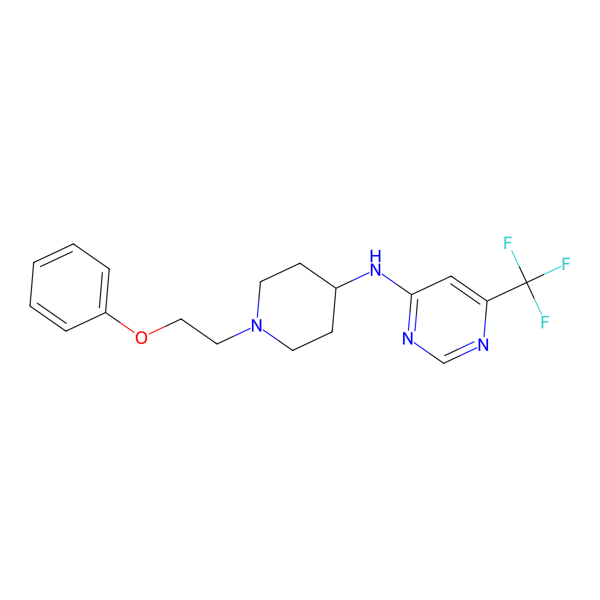 N-[1-(2-phenoxyethyl)piperidin-4-yl]-6-(trifluoromethyl)pyrimidin-4-amine molecular structure, CAS 2877721-80-5