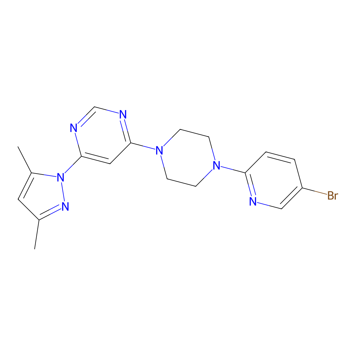 4-[4-(5-bromopyridin-2-yl)piperazin-1-yl]-6-(3,5-dimethyl-1H-pyrazol-1-yl)pyrimidine molecular structure, CAS 2877721-85-0