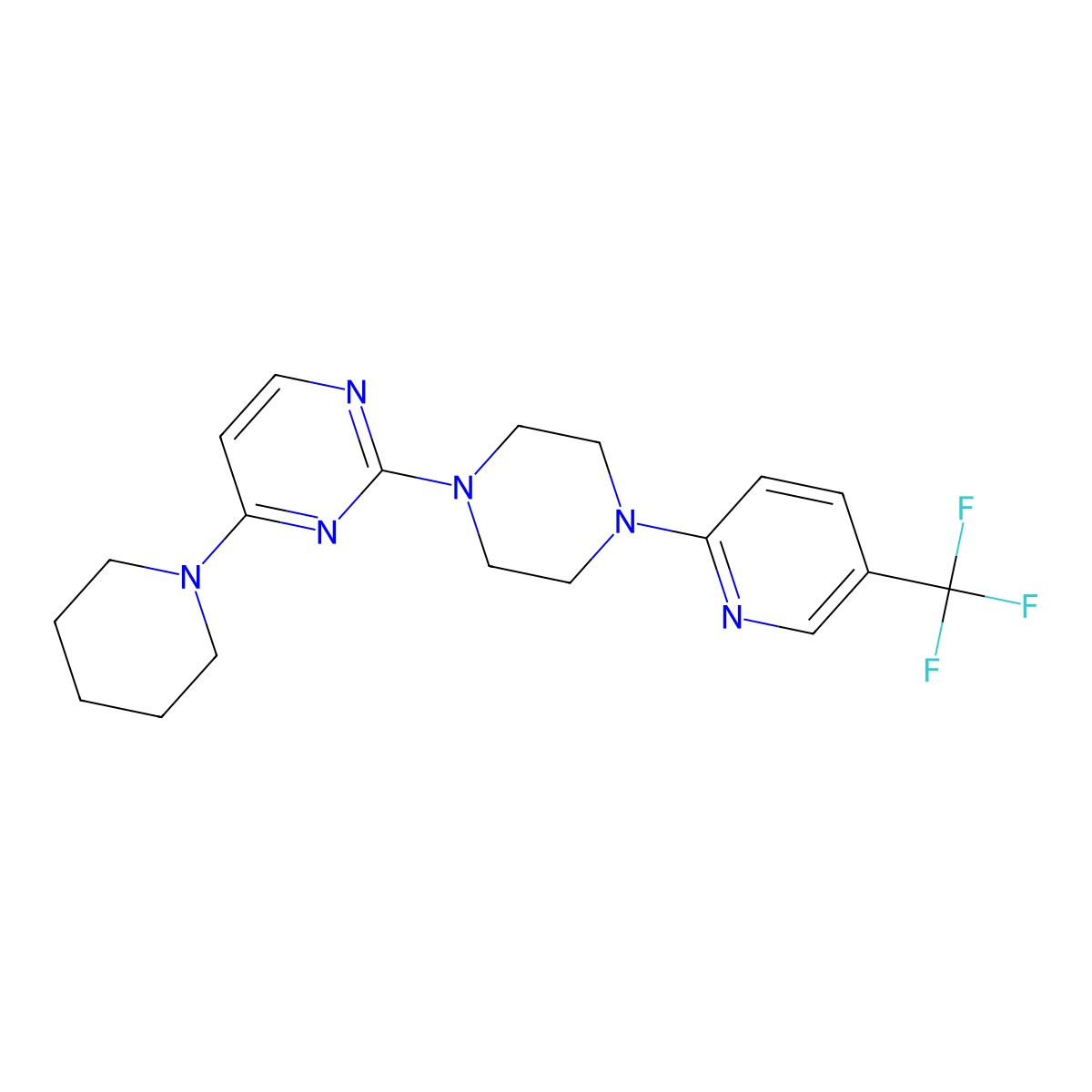 4-(Piperidin-1-yl)-2-{4-[5-(trifluoromethyl)pyridin-2-yl]piperazin-1-yl}pyrimidine molecular structure, CAS 2877721-86-1