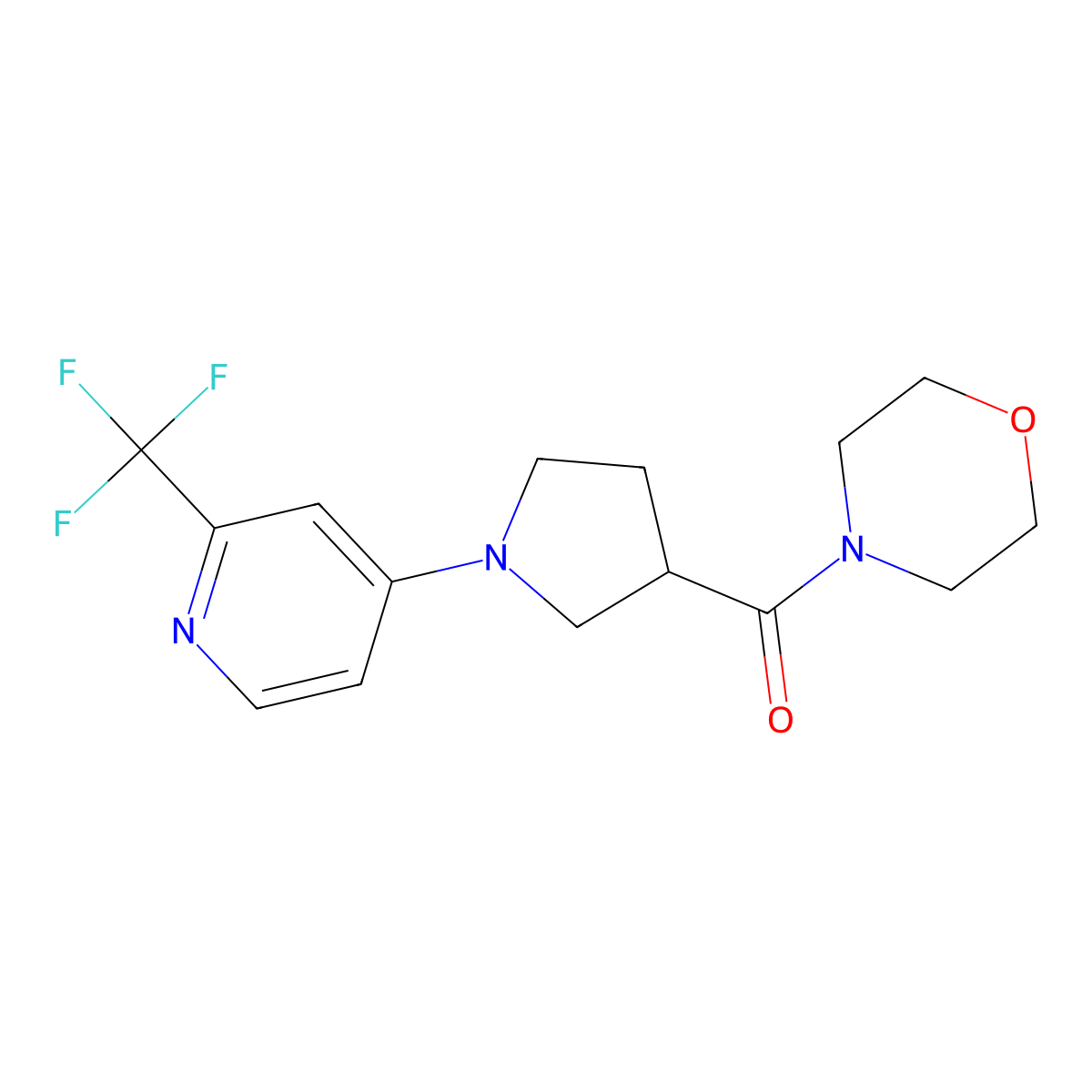 4-{1-[2-(Trifluoromethyl)pyridin-4-yl]pyrrolidine-3-carbonyl}morpholine molecular structure, CAS 2877721-87-2