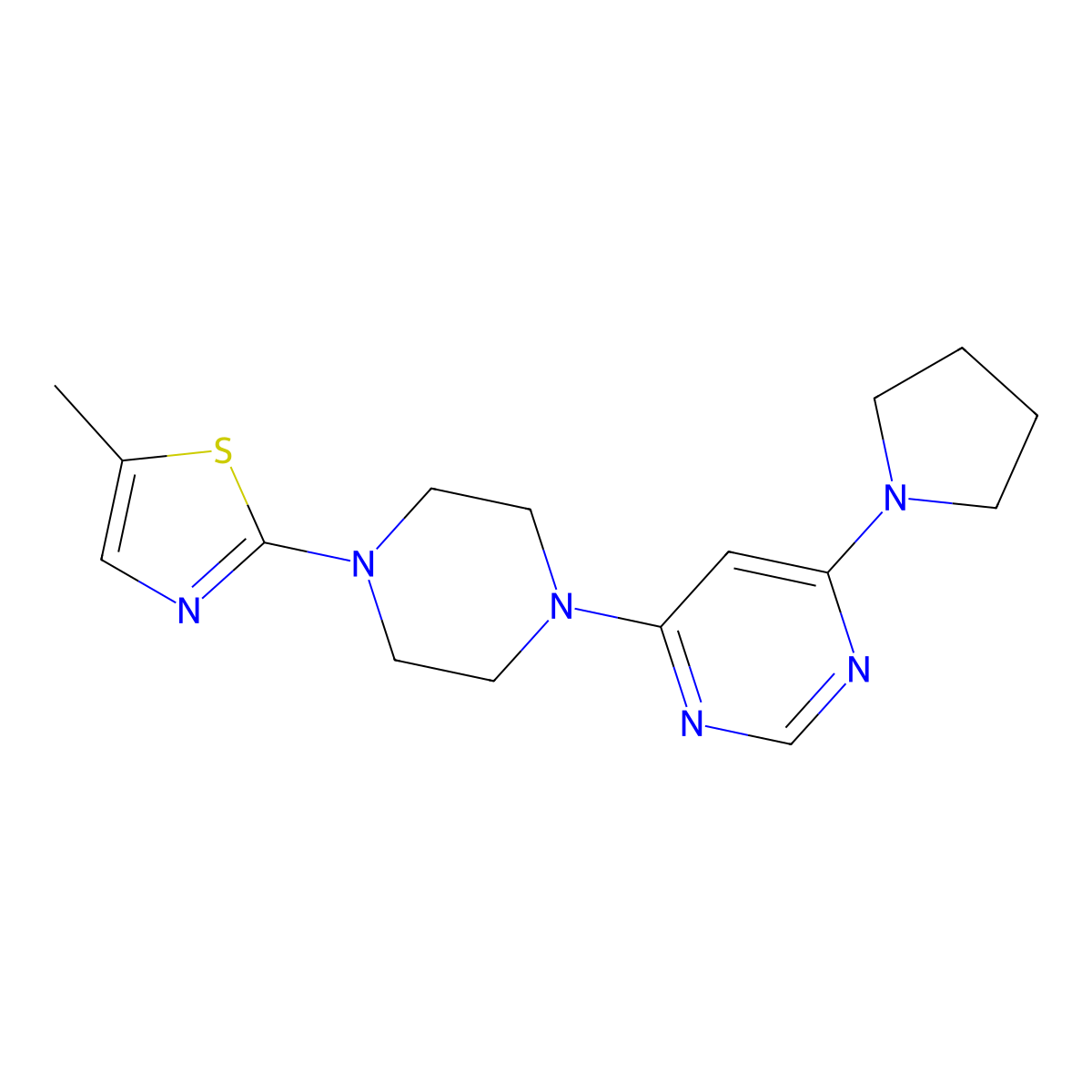 4-[4-(5-Methyl-1,3-thiazol-2-yl)piperazin-1-yl]-6-(pyrrolidin-1-yl)pyrimidine molecular structure, CAS 2877721-91-8